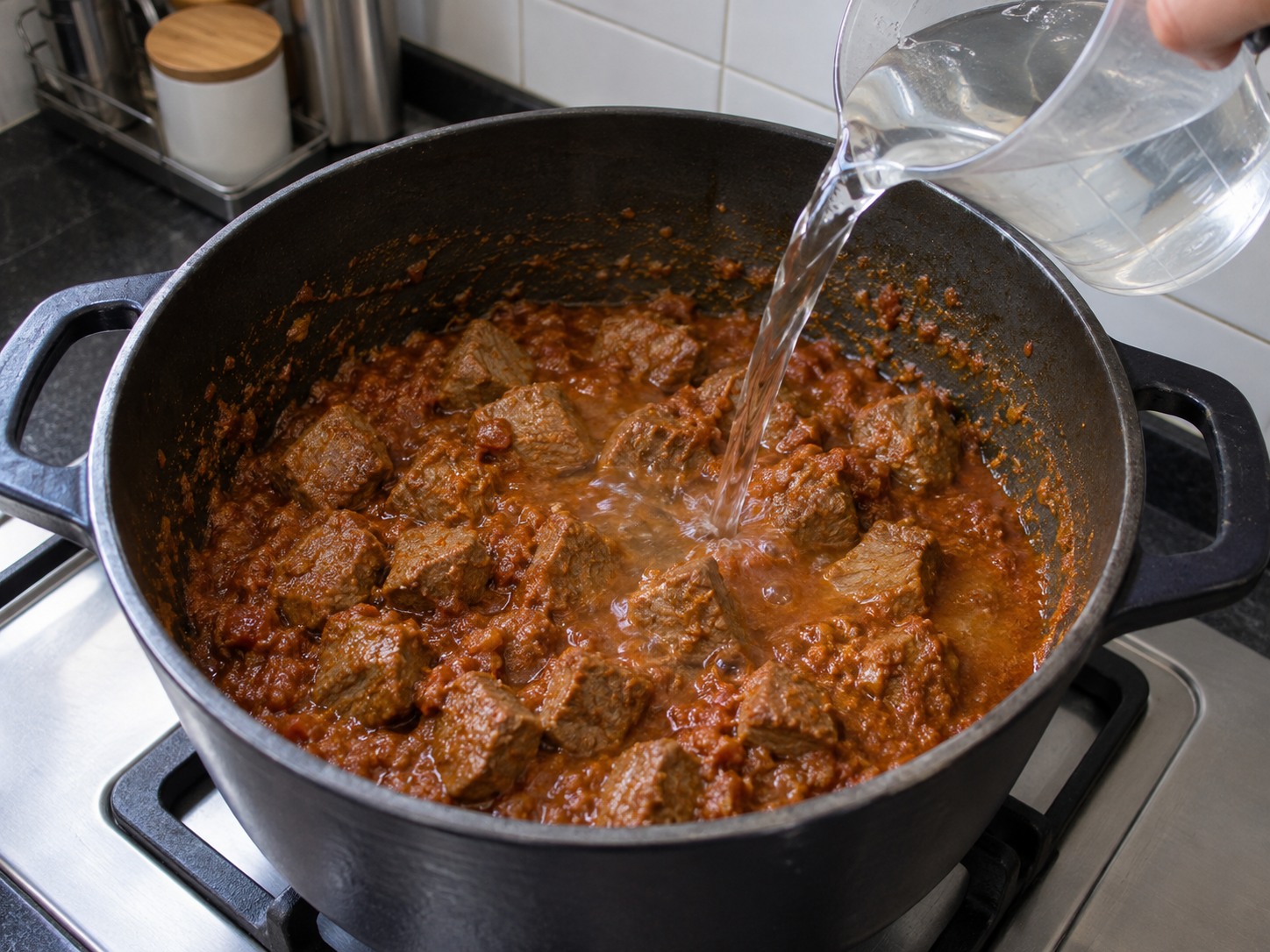 巴基斯坦薯仔羊肉咖喱 — 羊肉回鍋加水