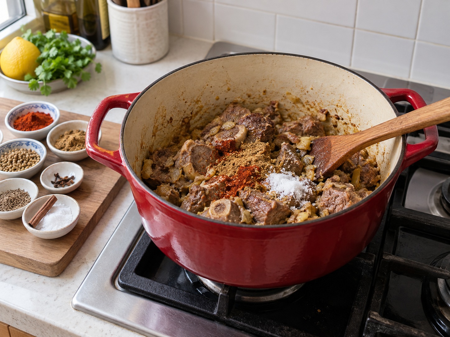巴基斯坦慢燉牛腱 Nihari — 加入香料粉及鹽