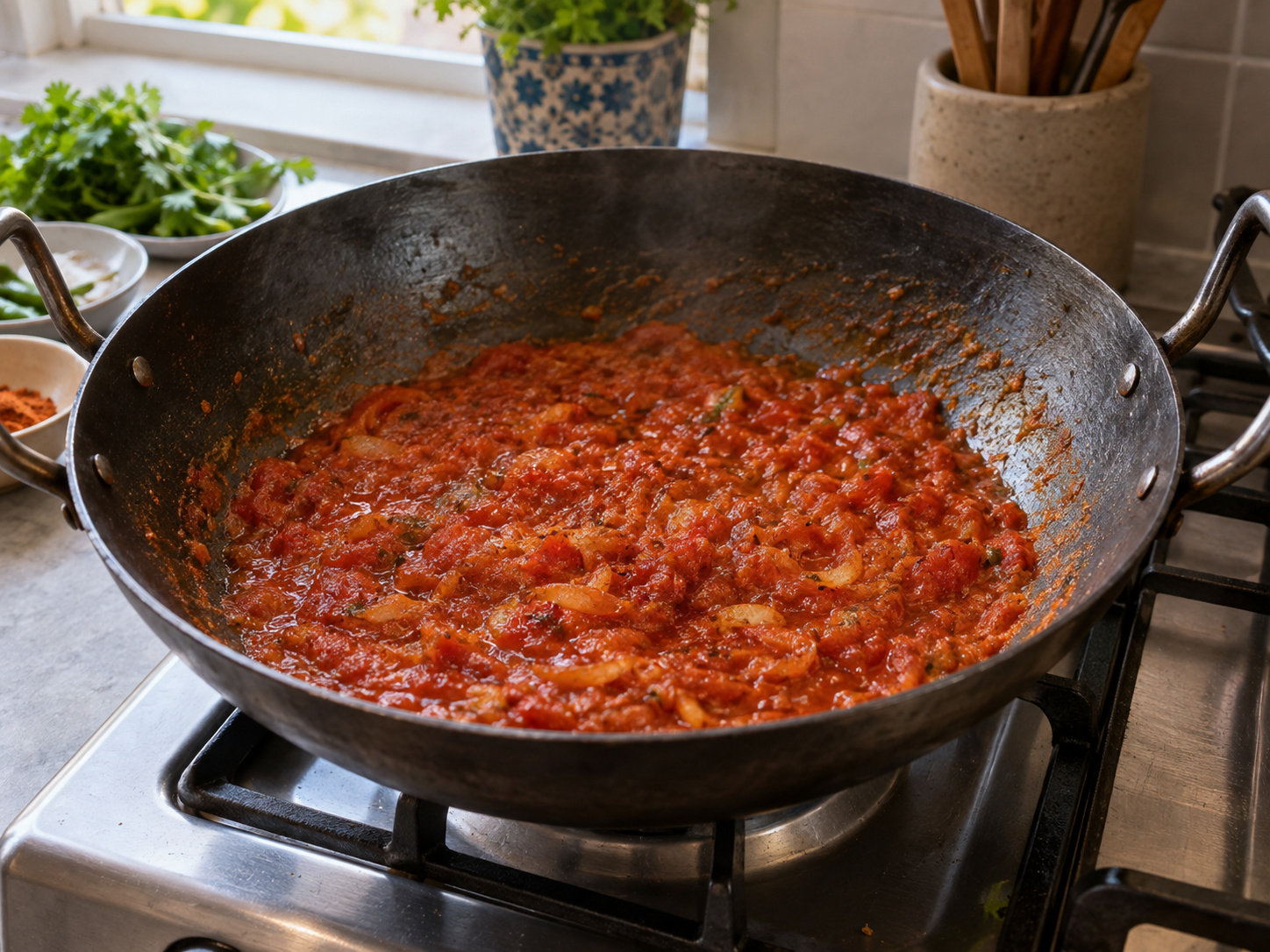 Pakistani Chicken Karahi — Lutuin ang tomato sauce