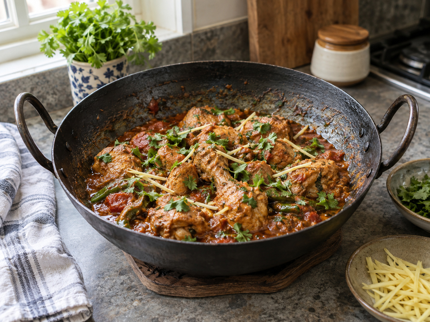 Pakistani Chicken Karahi — Garnish at ihain