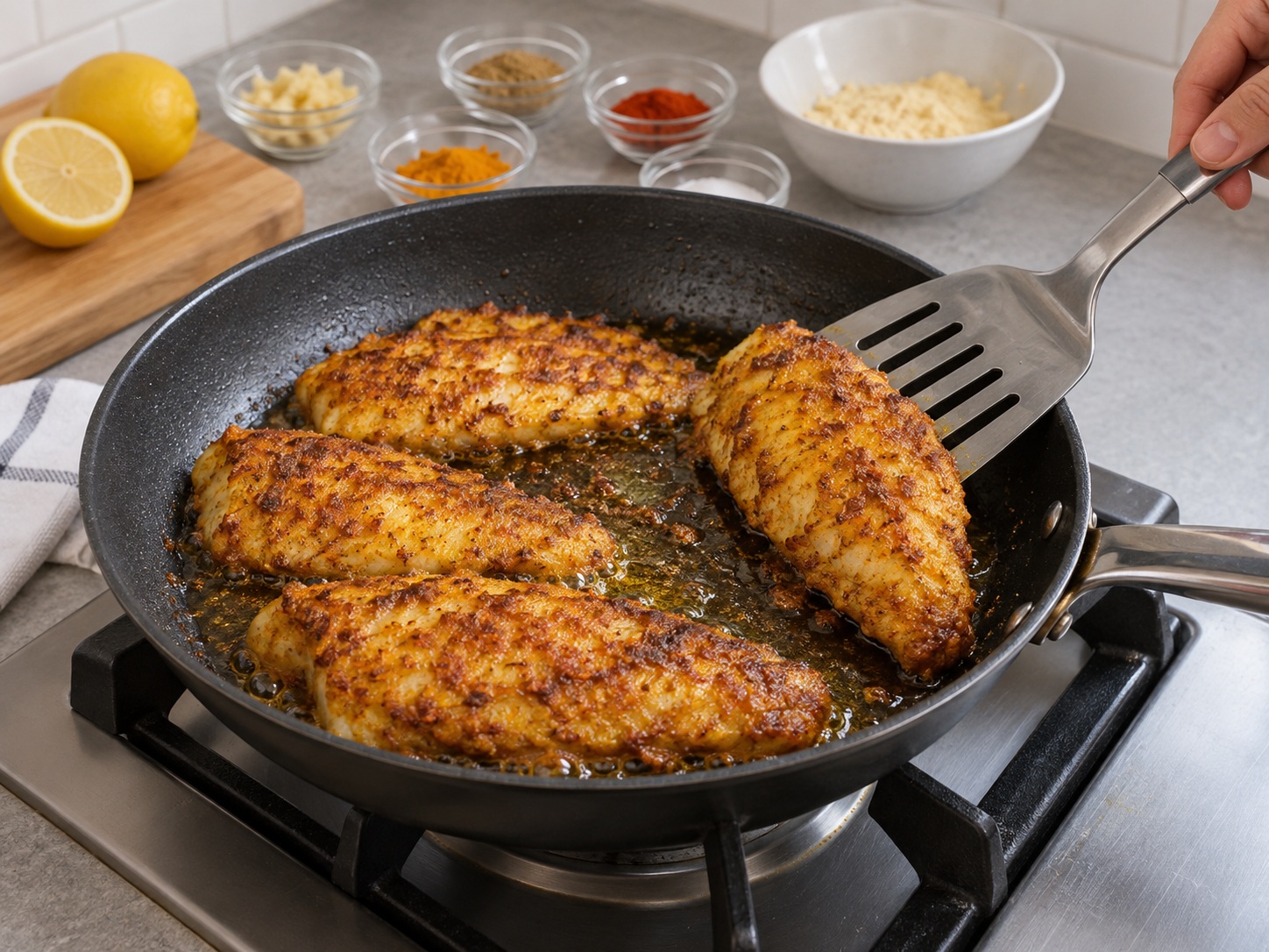 巴基斯坦香料煎魚 — 翻面煎熟