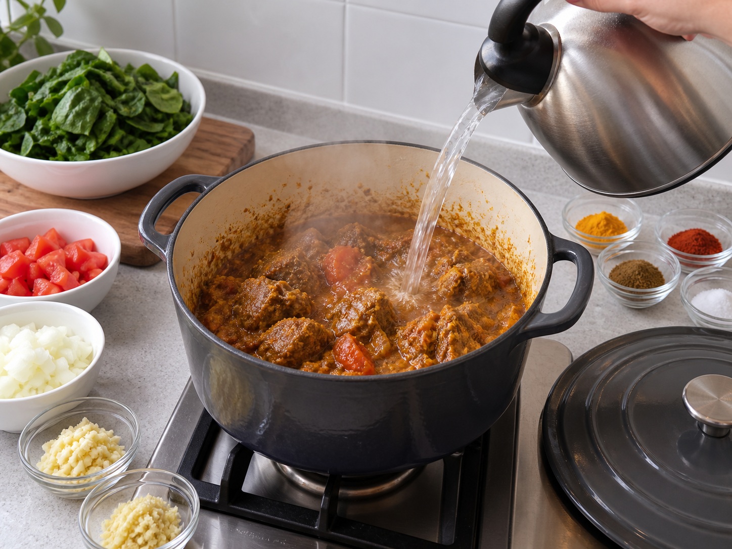 Pakistani Palak Gosht na Tupa at Spinach — Lagyan ng tubig at takpan
