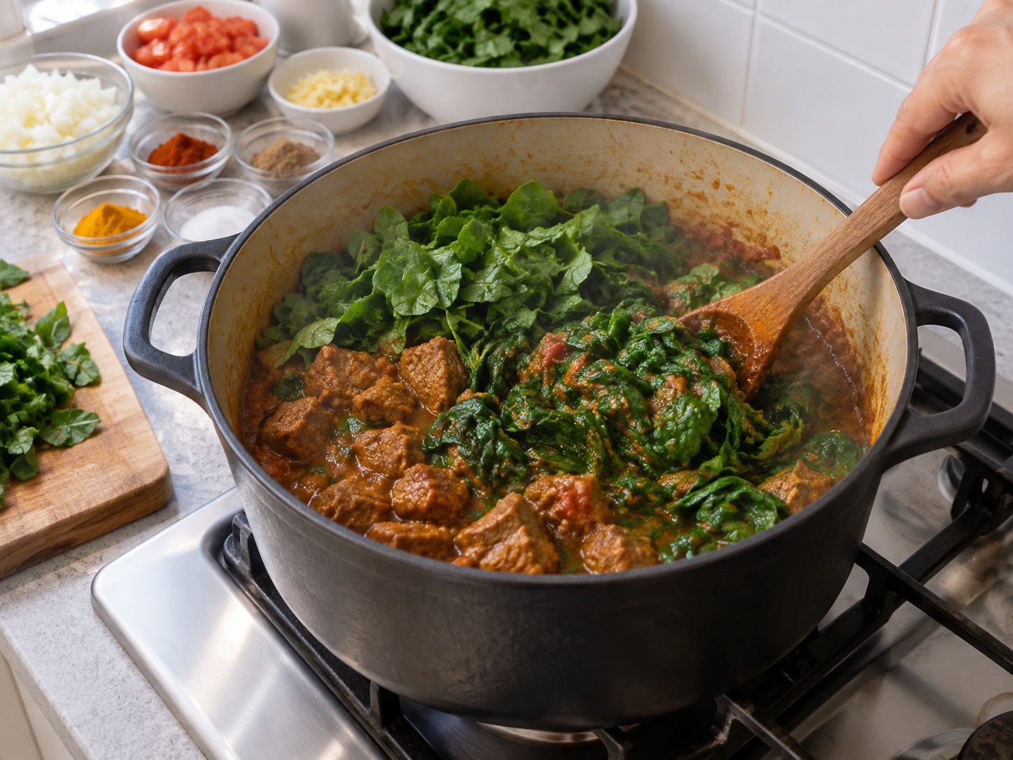 Pakistani Palak Gosht na Tupa at Spinach — Ihalo ang espinaka