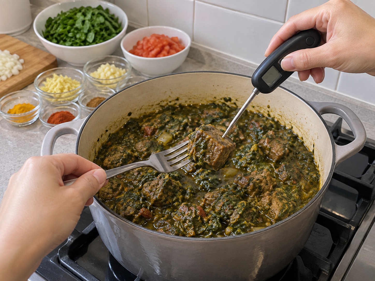 Pakistani Palak Gosht na Tupa at Spinach — Suriin at tapusin