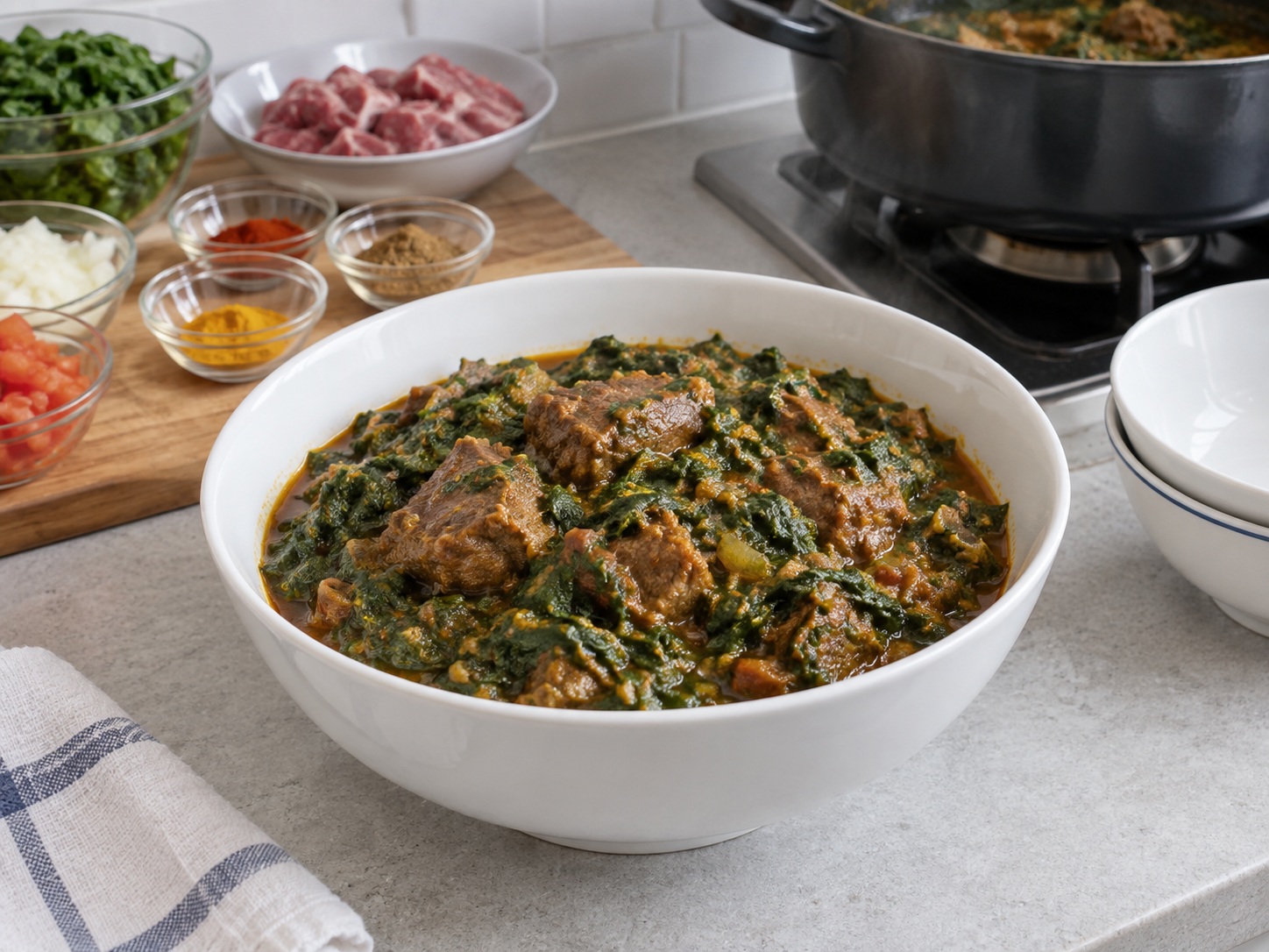 Pakistani Palak Gosht na Tupa at Spinach — Ihain ang palak gosht
