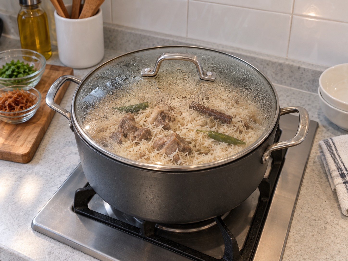 巴基斯坦香料羊肉飯 — 熄火再焗十分鐘,才用叉鬆散米飯