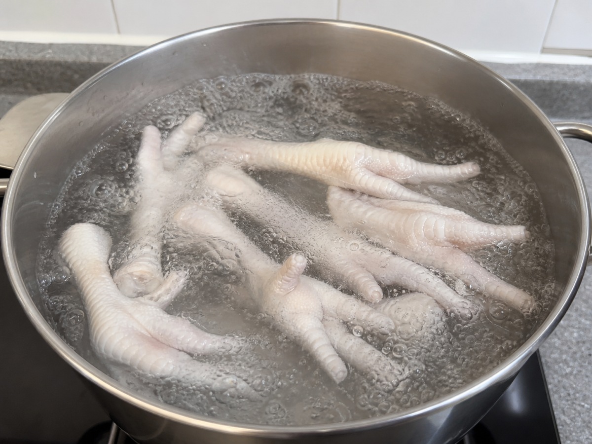 木瓜花生雞腳湯: 加入主料