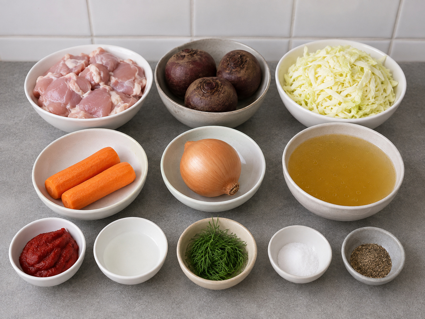 Polish Beetroot Chicken Borscht — ingredients overview