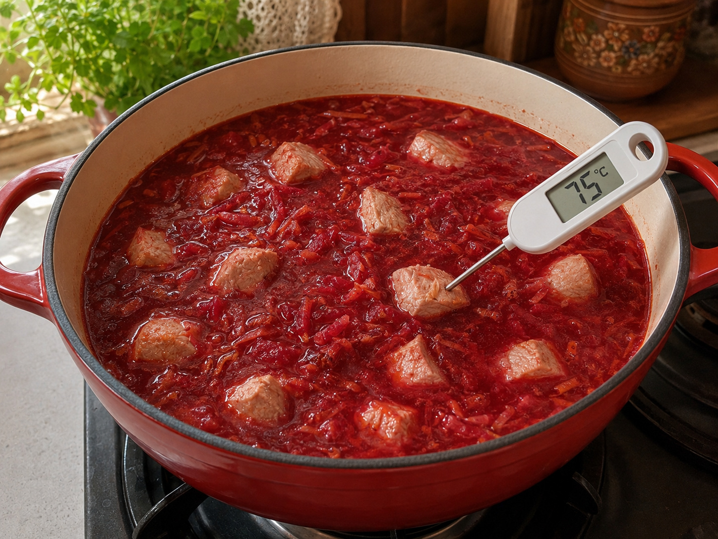 Polish Beetroot Chicken Borscht — Check chicken reaches 75 degrees Celsius