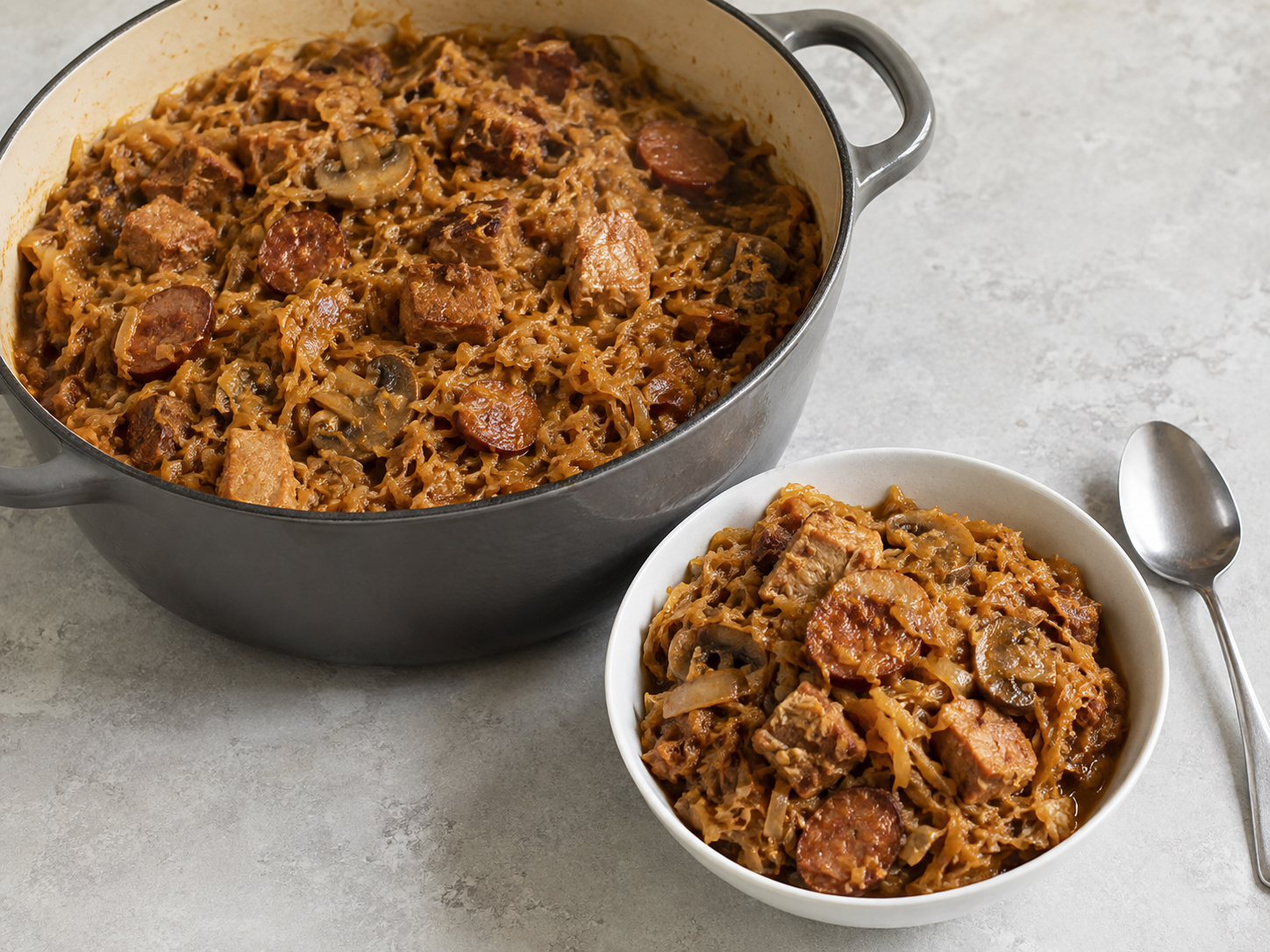 Bigos Babi dan Sauerkraut Polandia — finished dish