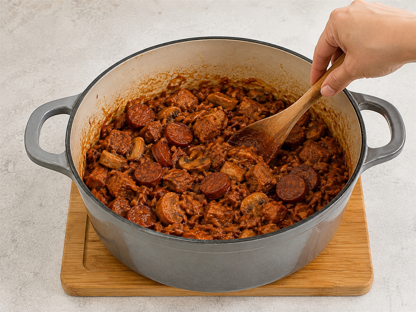 Bigos Babi dan Sauerkraut Polandia — Masukkan pasta tomat dan paprika