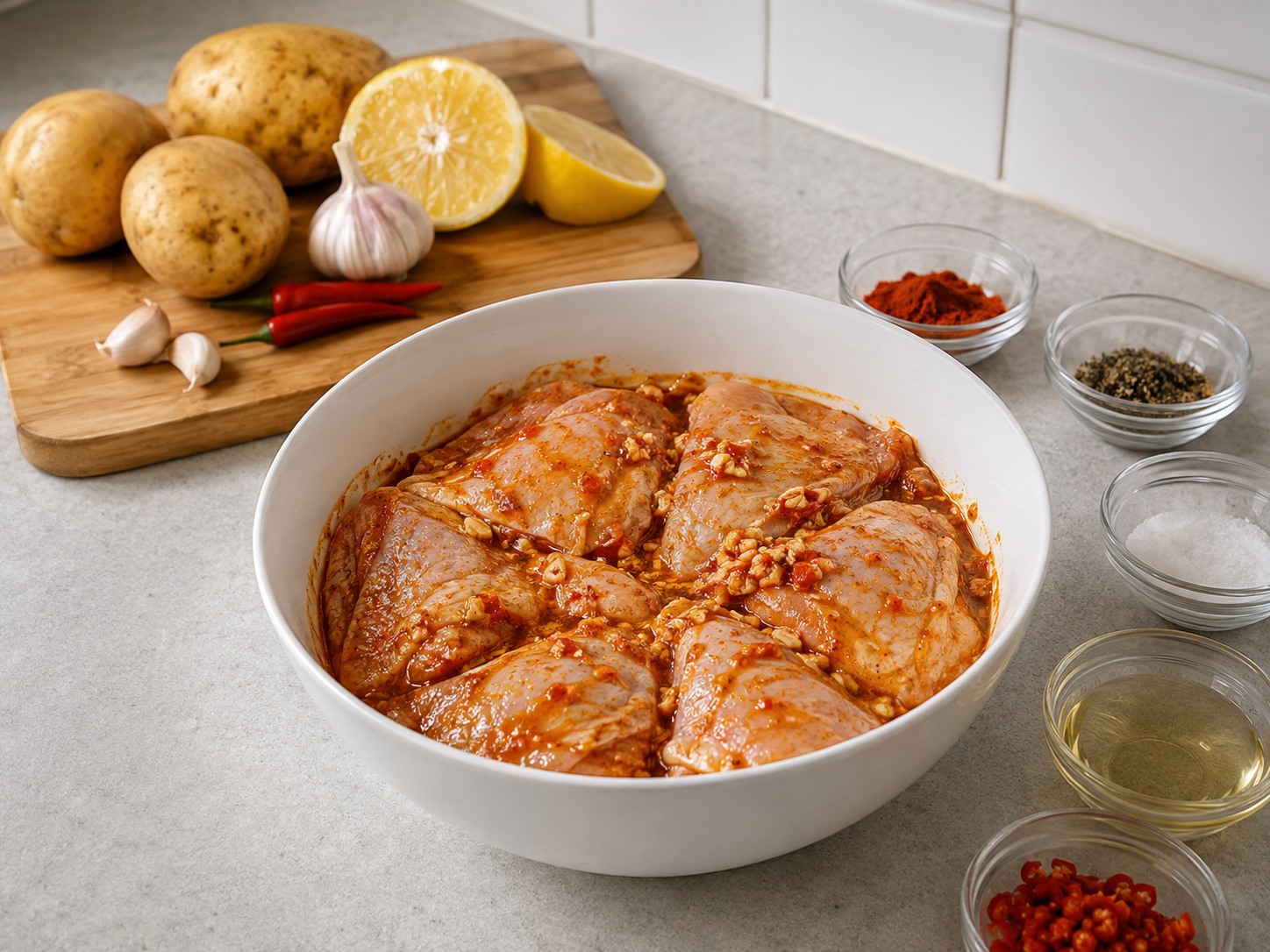 Ayam Piri-Piri dan Kentang Portugis — Marinasi ayam sepuluh menit