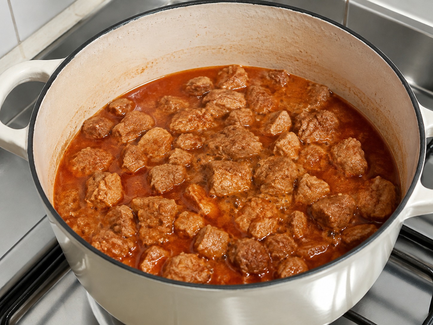 Portuguese Pork na may Halaan at Patatas — Idagdag ang marinade, takpan, at pakuluan ang baboy