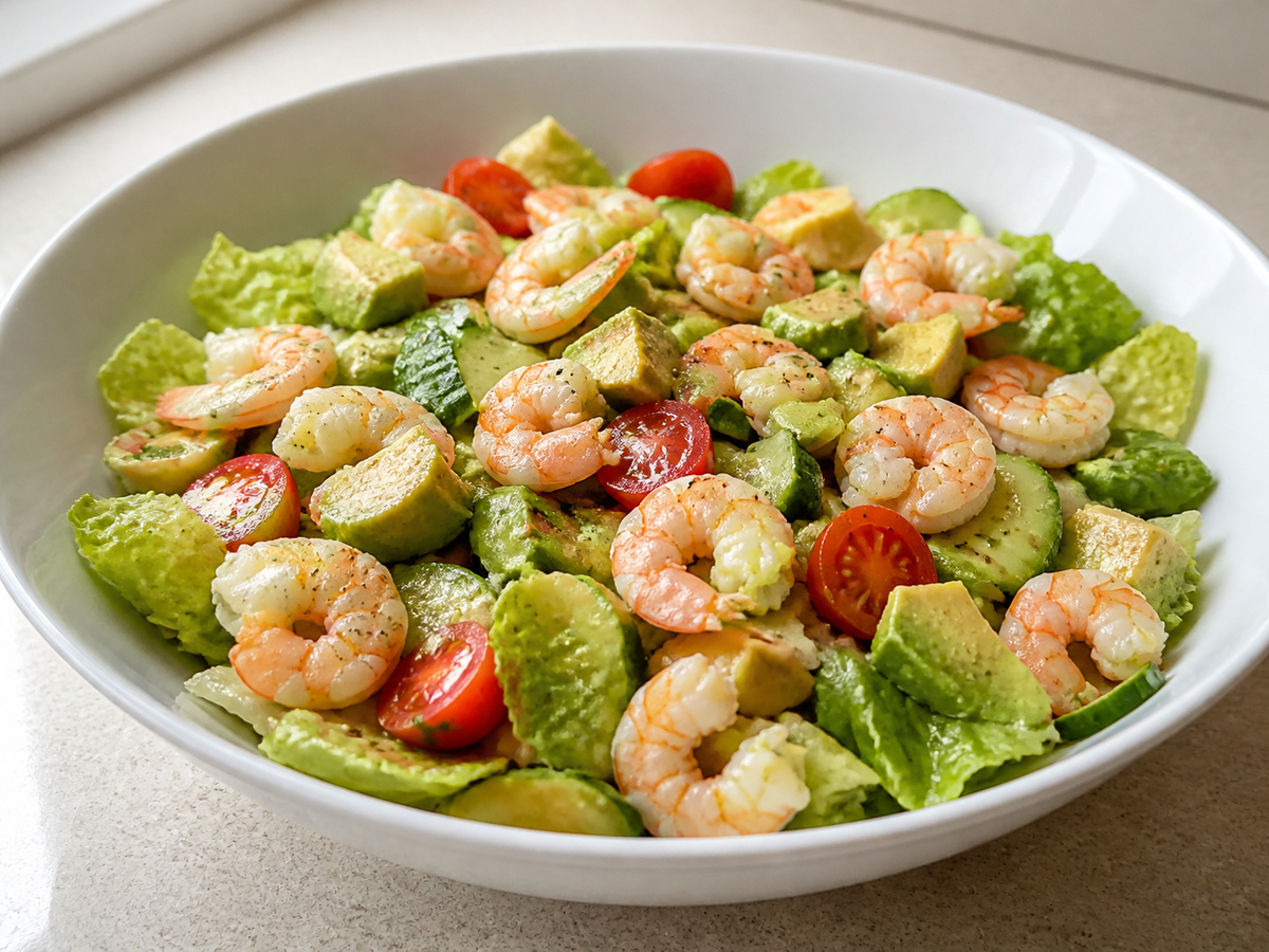 Hidangan akhir Salad Udang Alpukat Sitrus