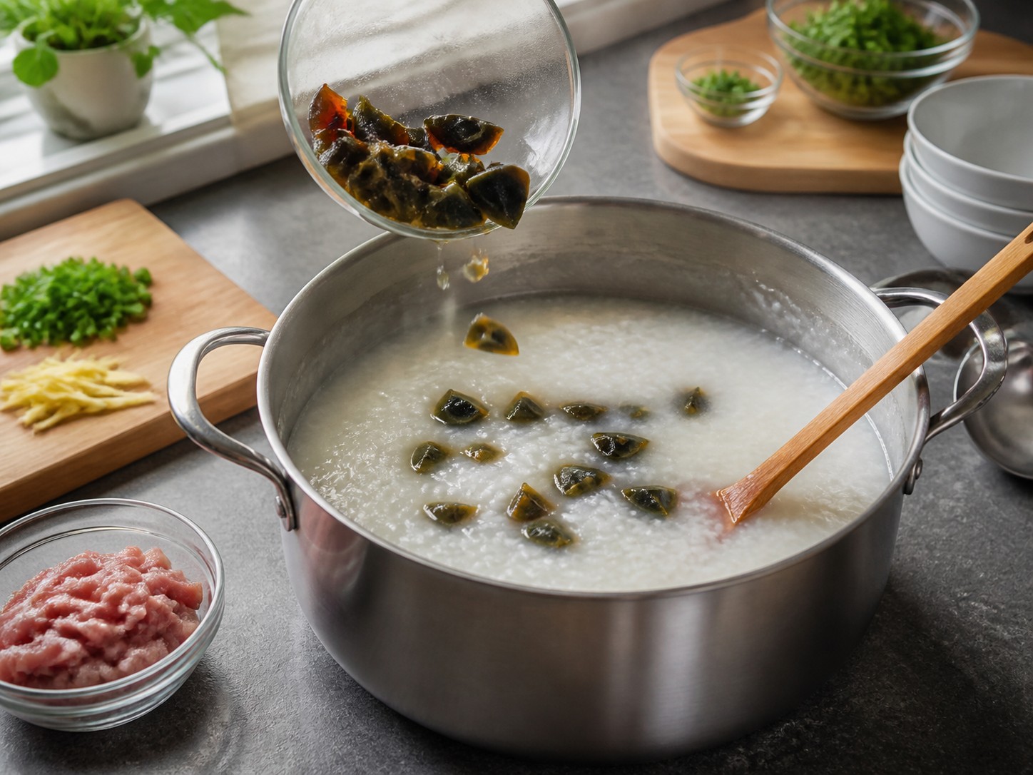 皮蛋瘦肉粥：第一份皮蛋