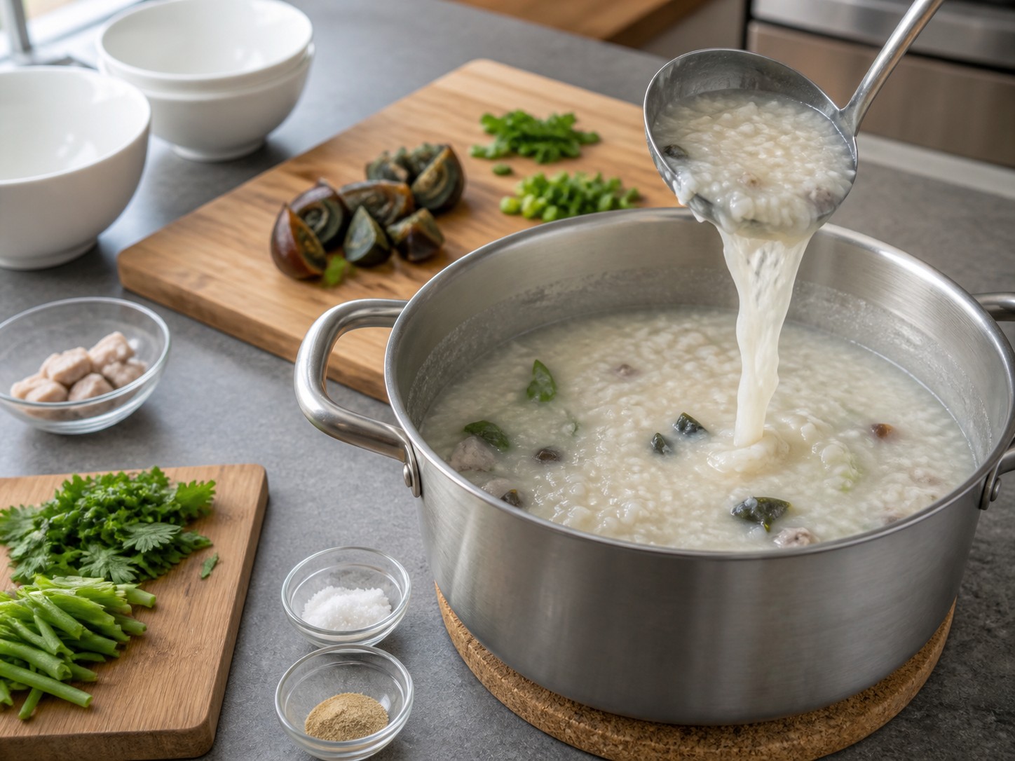 皮蛋瘦肉粥：粥底調味