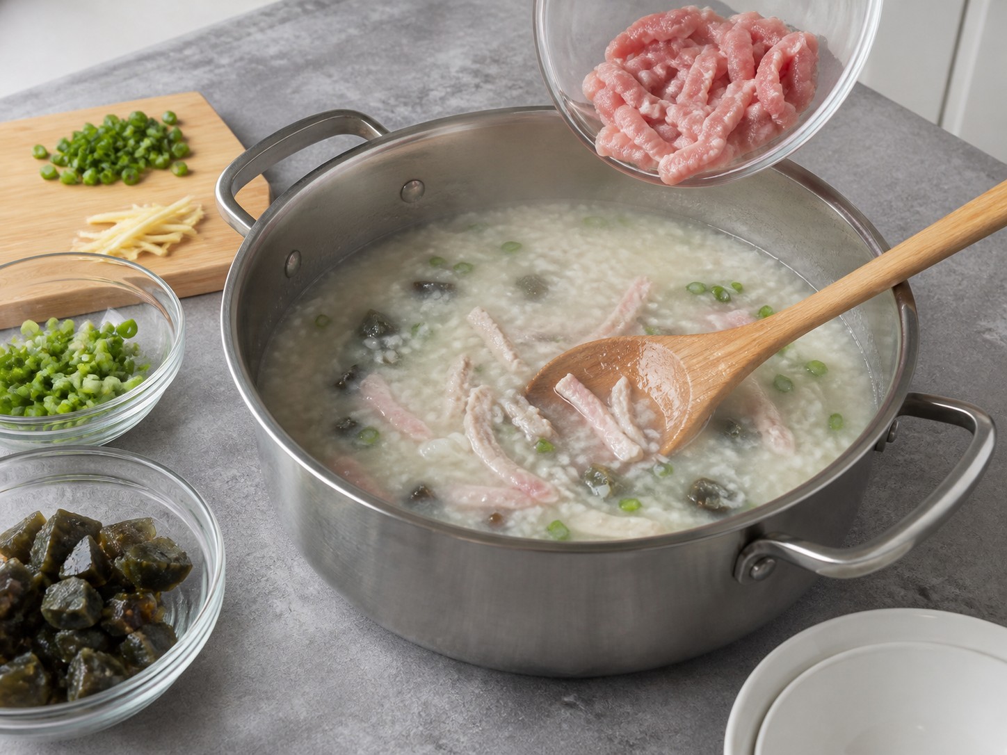 皮蛋瘦肉粥：生滾瘦肉