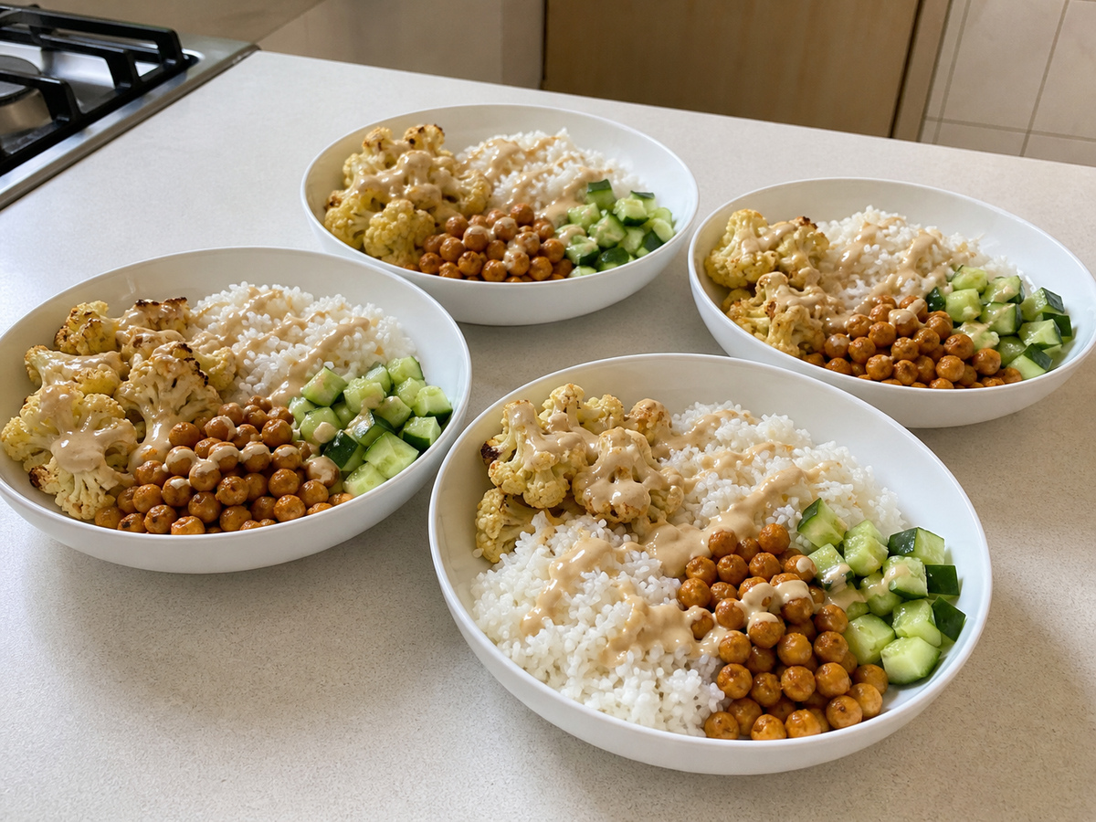 烤椰菜花鷹嘴豆芝麻醬飯碗 finished dish