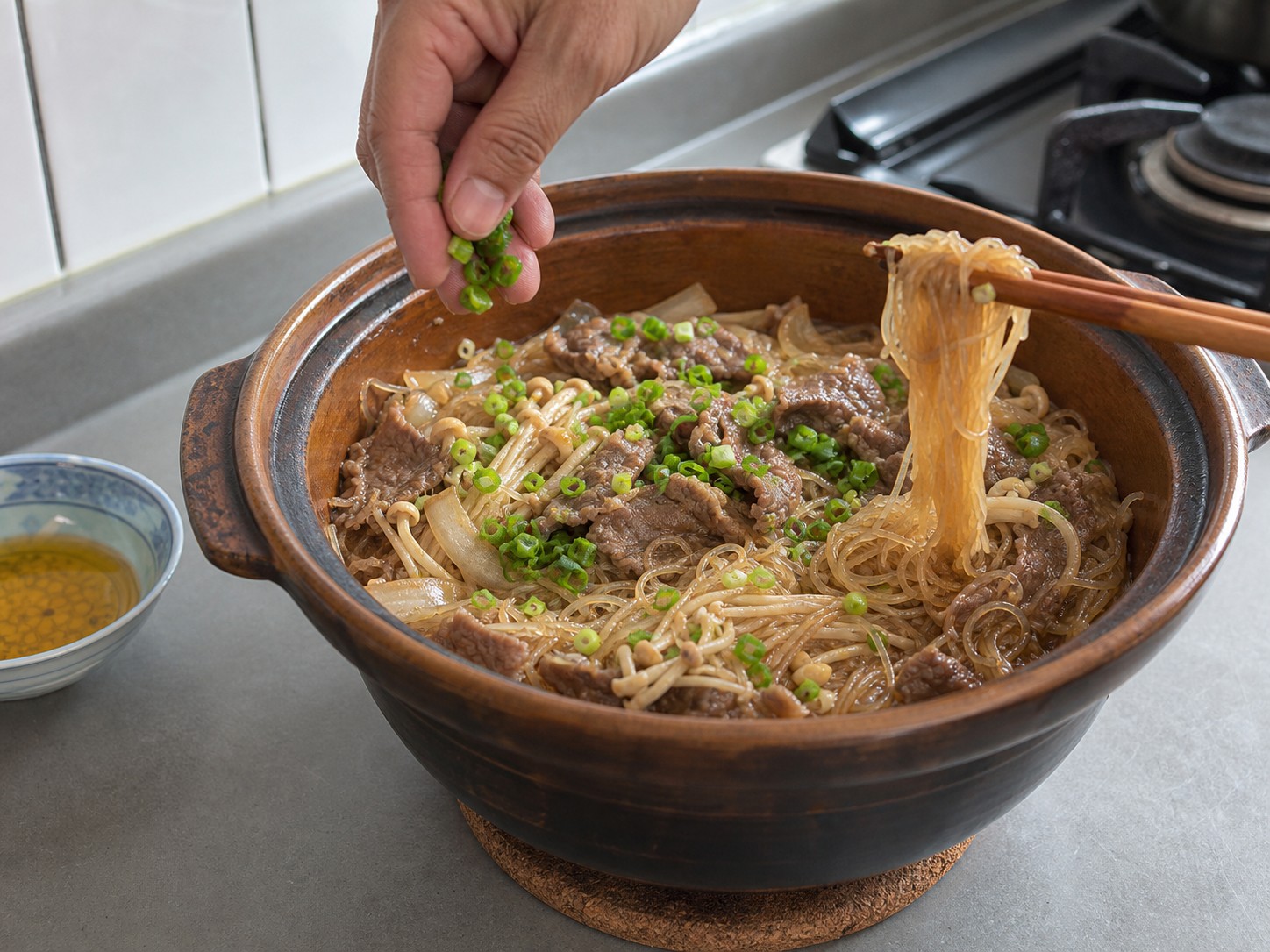 Satay Beef, Enoki Mushroom and Vermicelli Pot — step 12