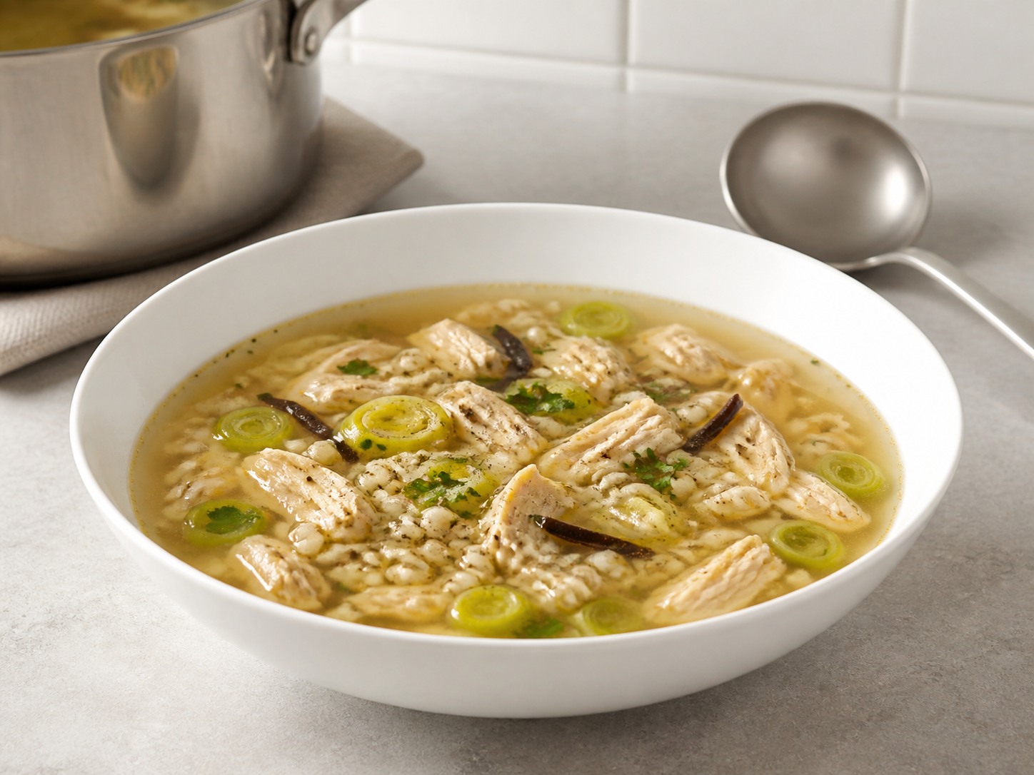 Sup Ayam Cock-a-Leekie Skotlandia: Sup bening ayam dan daun bawang prei dimasak dengan jelai mutiara serta sedikit manis dari prune.