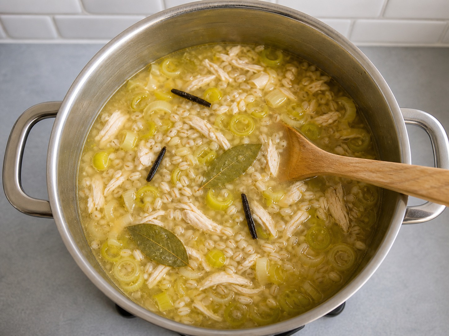 Masukkan kembali ayam dan prune lalu masak 10 menit: Masukkan kembali ayam dan prune lalu masak 10 menit. Kerjakan dengan hati-hati, pertahankan panas, waktu, dan keadaan bahan yang disebutkan, lalu pastikan kematangan sebelum melanjutkan.