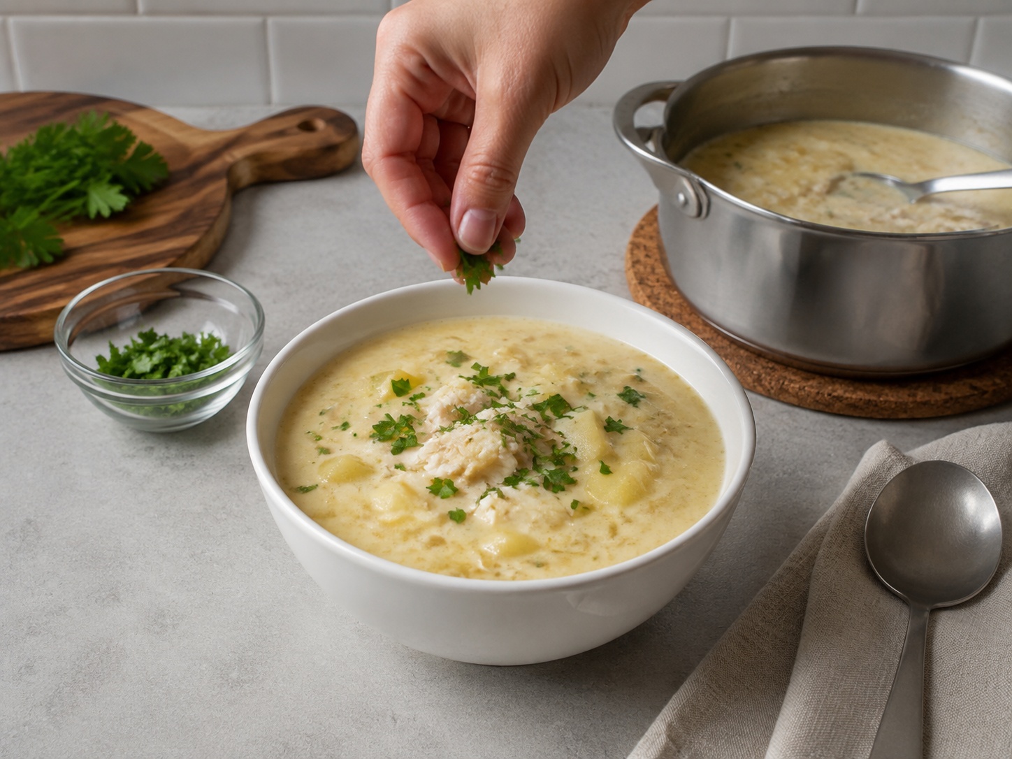 Sup Cullen Skink Haddock Asap Skotlandia — Hias dan sajikan: Taburi peterseli dan sajikan panas.
