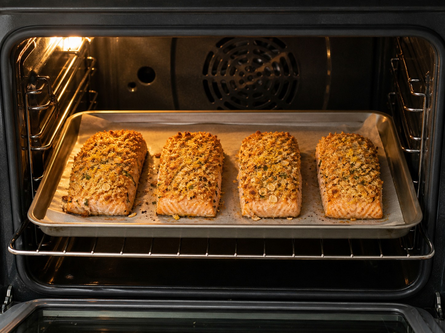 I-bake sa 200°C nang 14 minuto hanggang maging ginto ang crust: I-bake sa 200°C nang 14 minuto hanggang maging ginto ang crust. Gawin nang maingat, sundin ang init, oras at kalagayan ng sangkap, at tiyakin ang pagkakaluto bago magpatuloy.