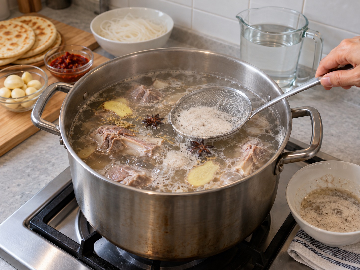 陝西羊肉泡饃 — 煮滾後徹底撇泡，轉最小火保持微滾
