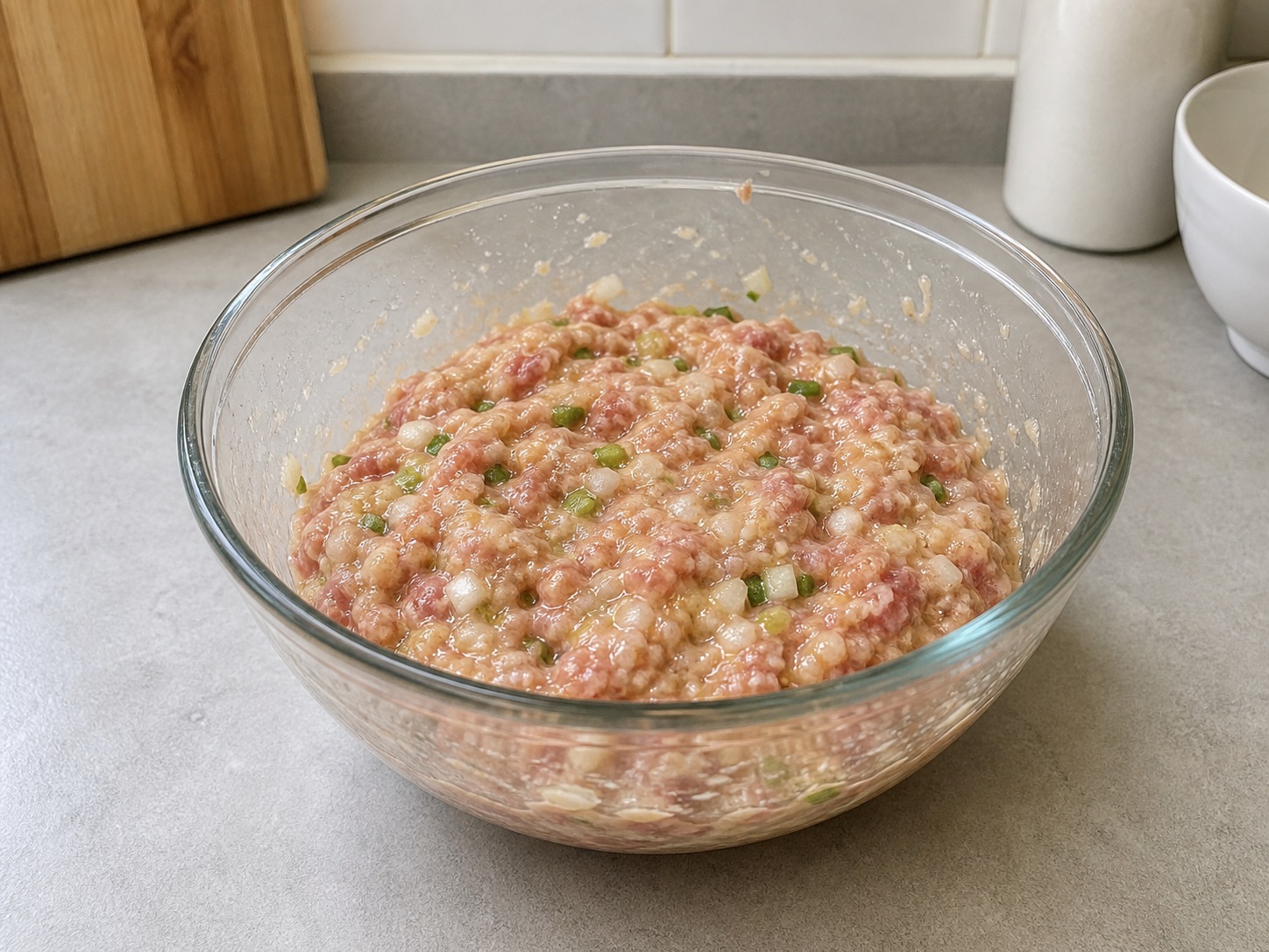Shanghai Braised Lion's Head Pork Meatballs: Combine the pork mixture