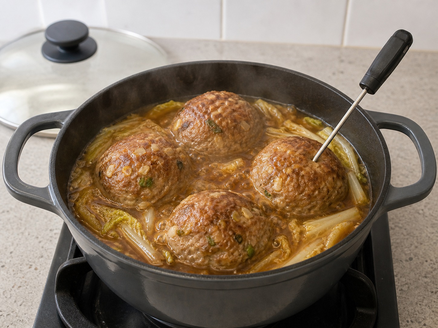 Shanghai Braised Lion's Head Pork Meatballs: Check and reduce