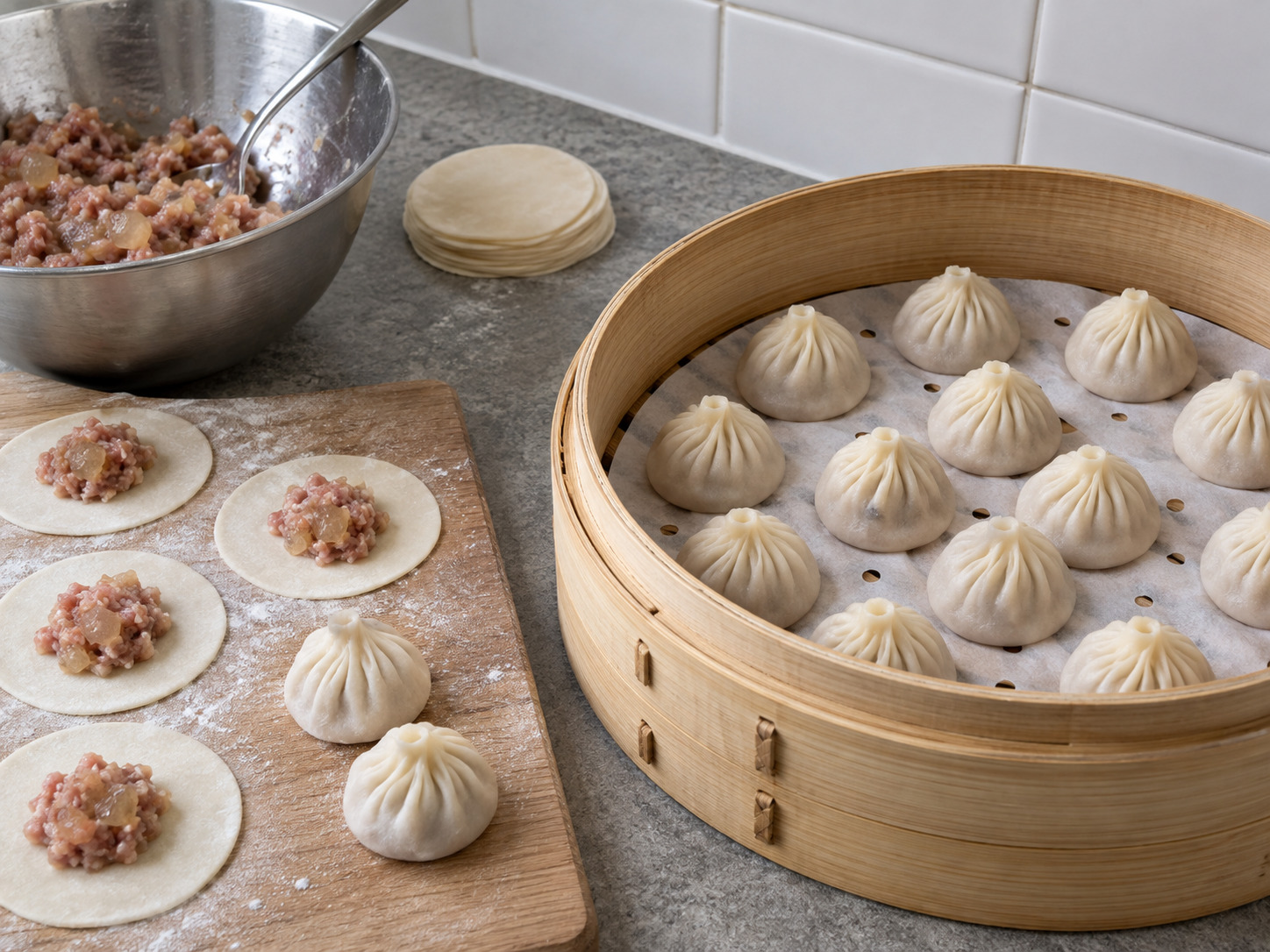 Pangsit Sup Kukus Xiaolongbao Shanghai — Isi dan lipat