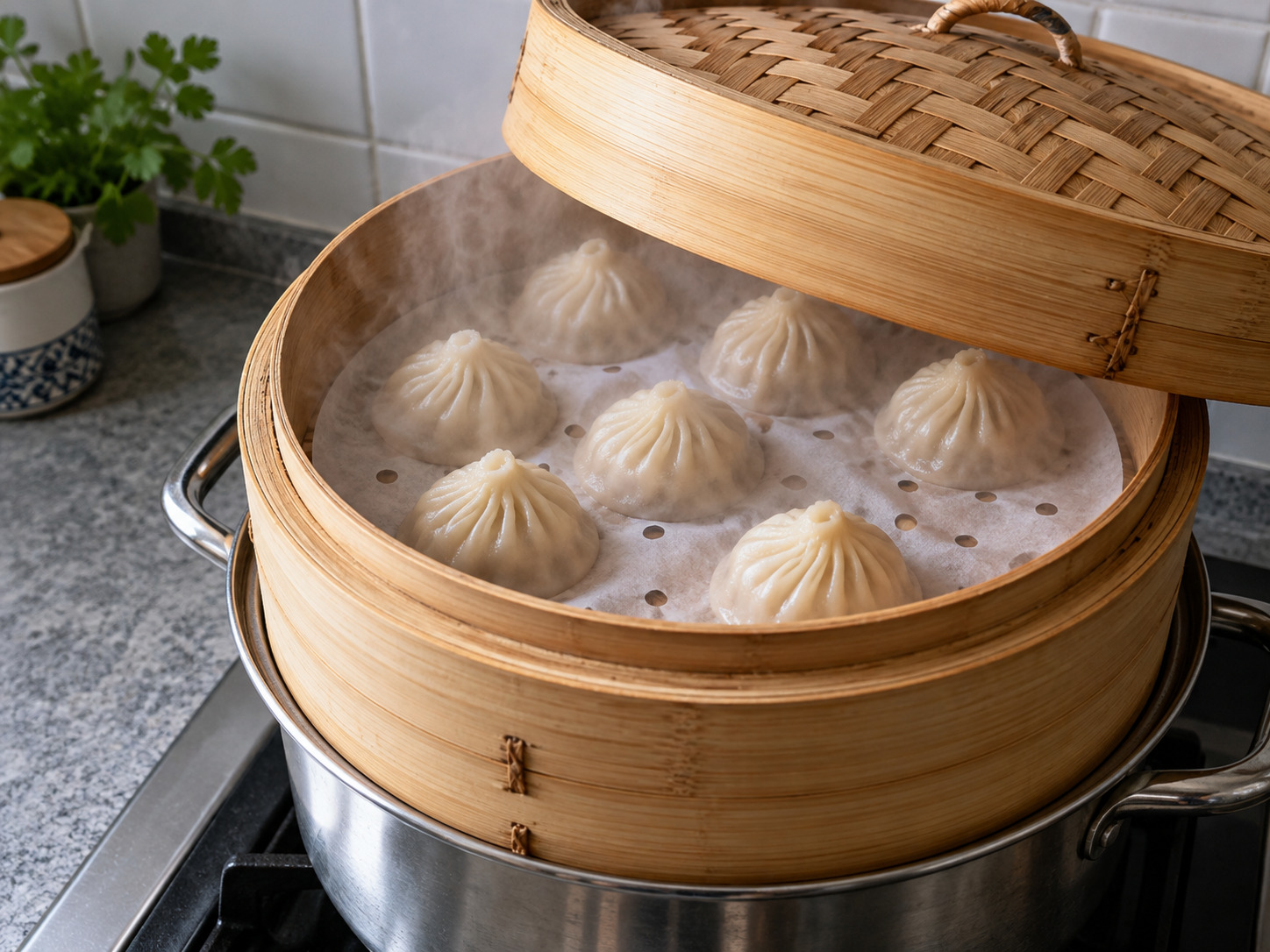 Pangsit Sup Kukus Xiaolongbao Shanghai — Kukus tertutup