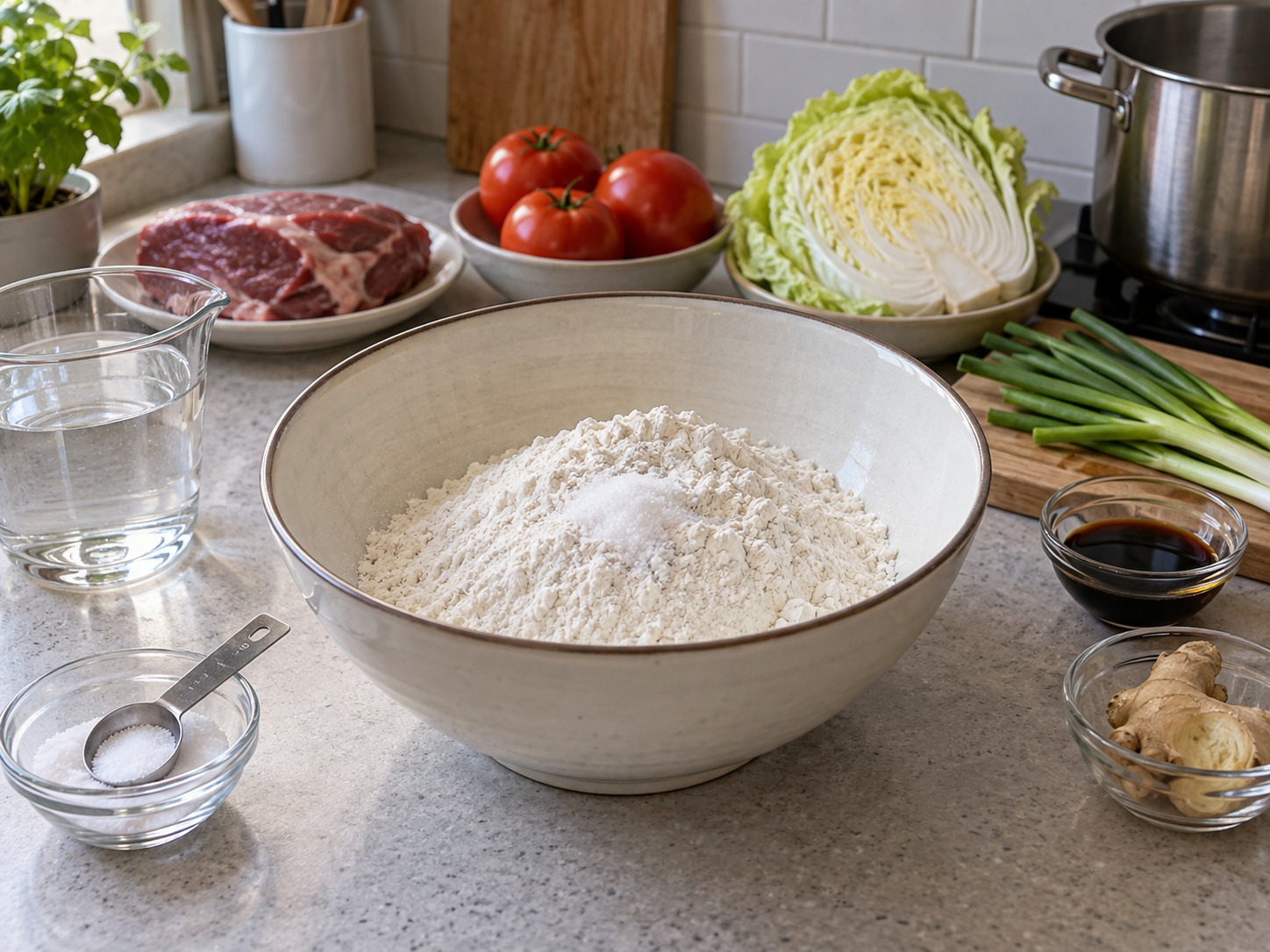 Shanxi Knife-cut Noodles — Put flour and salt in a large bowl