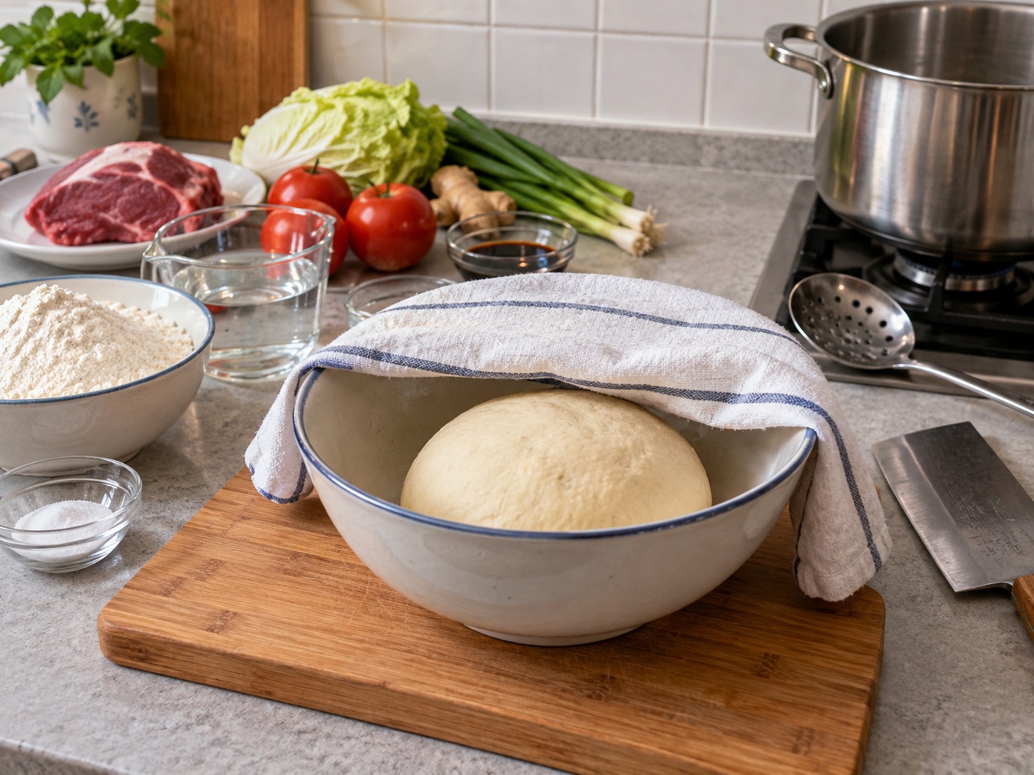 Shanxi Knife-cut Noodles — Knead a firm smooth dough, cover and rest for forty-five minutes