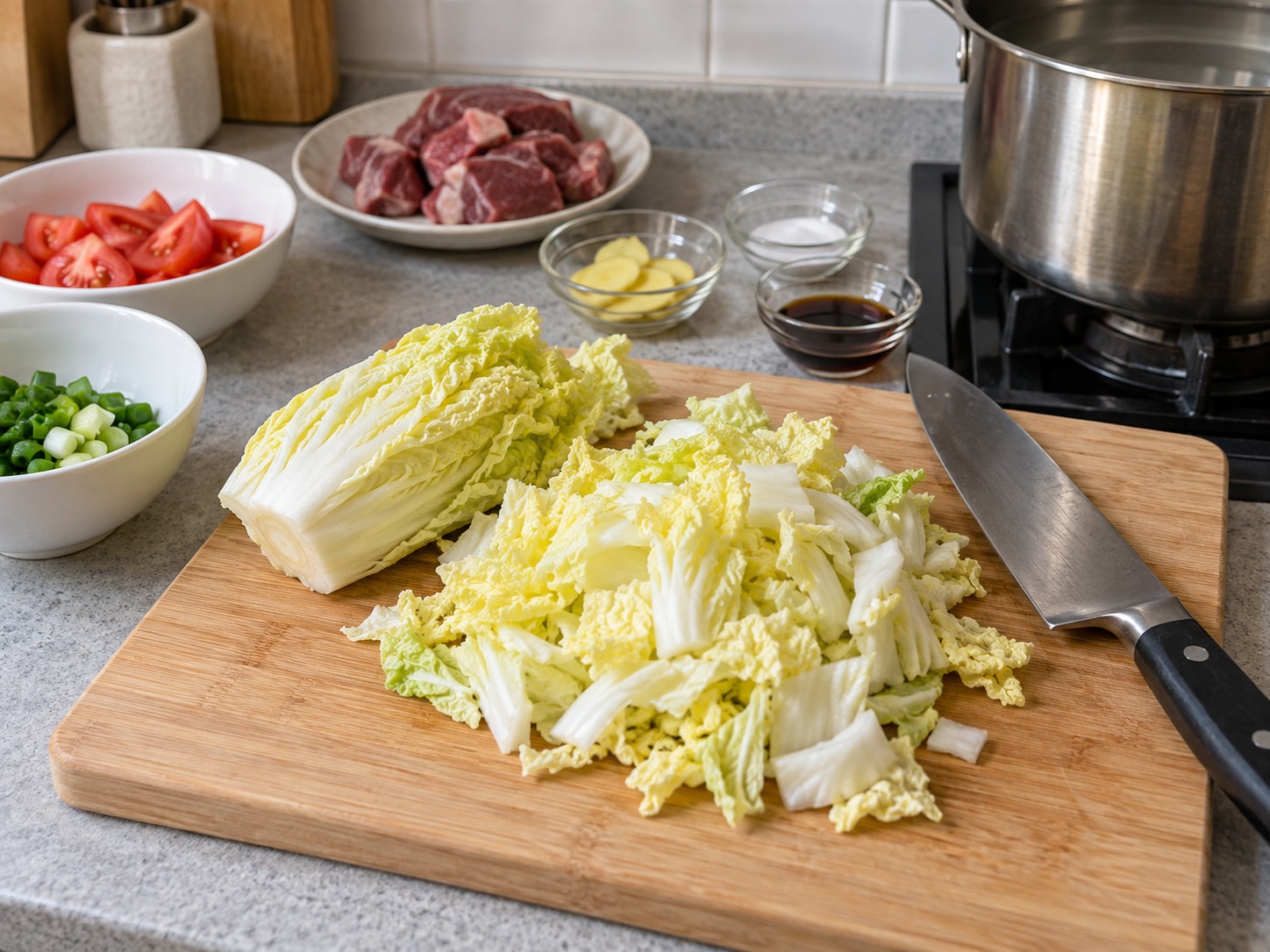 Shanxi Knife-cut Noodles — Cut the napa cabbage and keep it ready