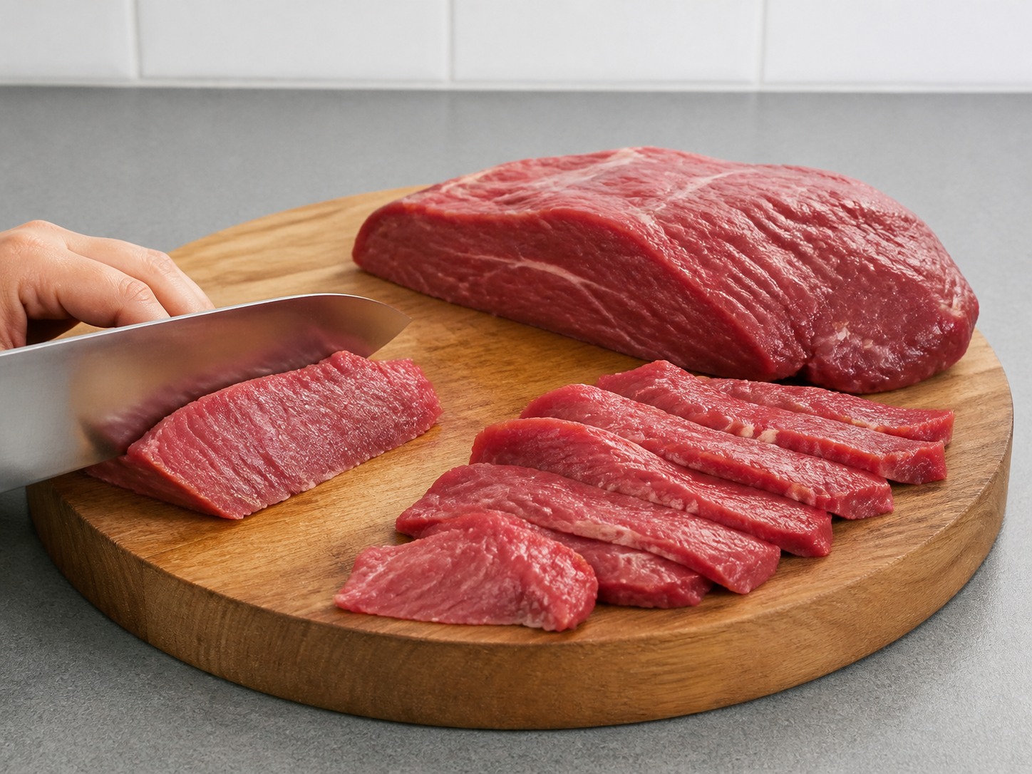 四川水煮牛肉：逆紋切牛肉