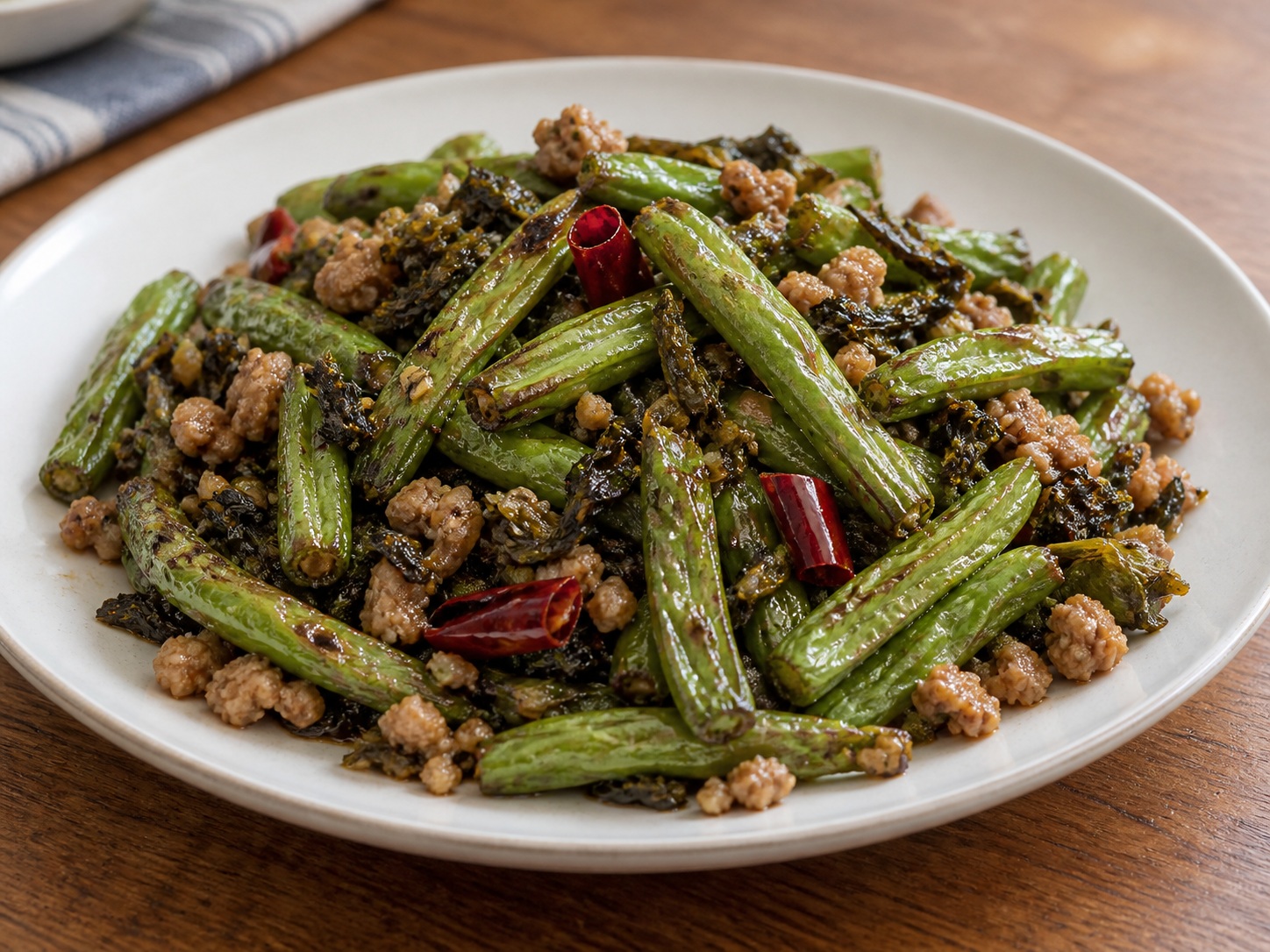 Sichuan Dry-Fried Green Beans — finished dish