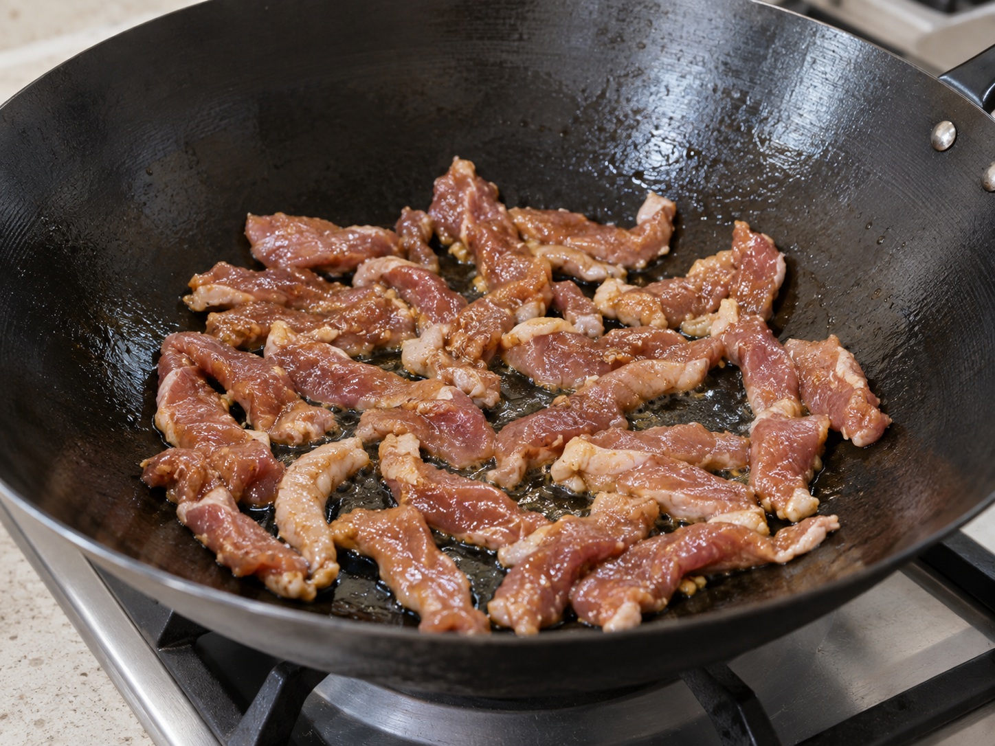 Sichuan Fish-Fragrant Shredded Pork — Start stir-frying pork