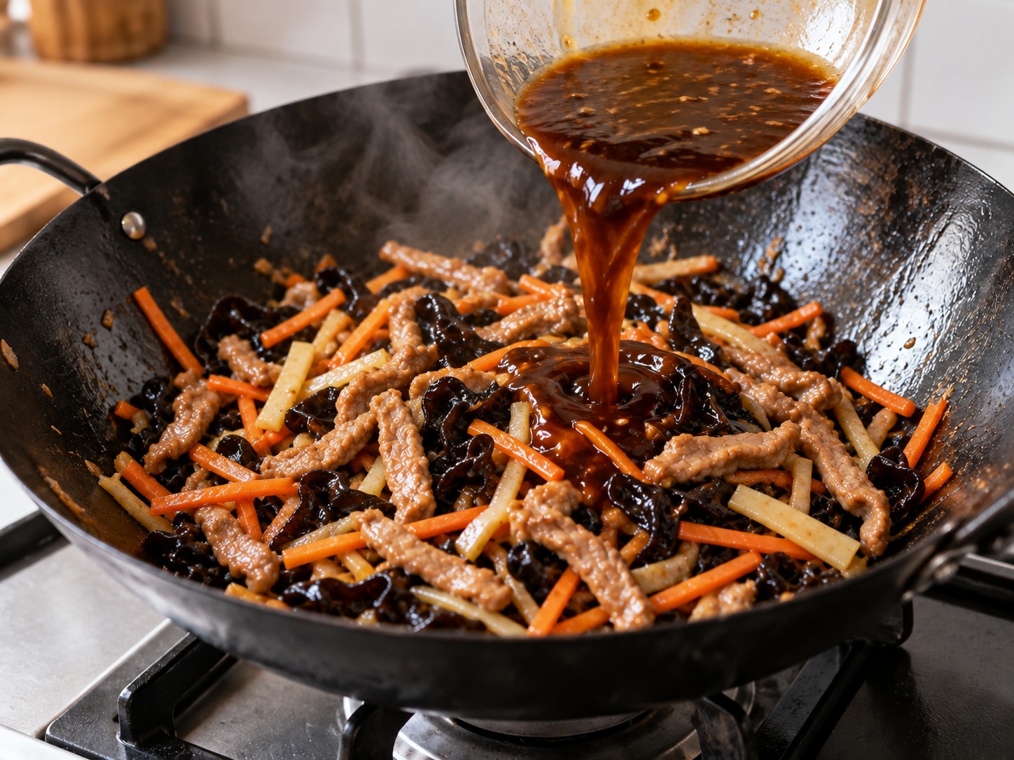 Sichuan Fish-Fragrant Shredded Pork — Return pork and sauce