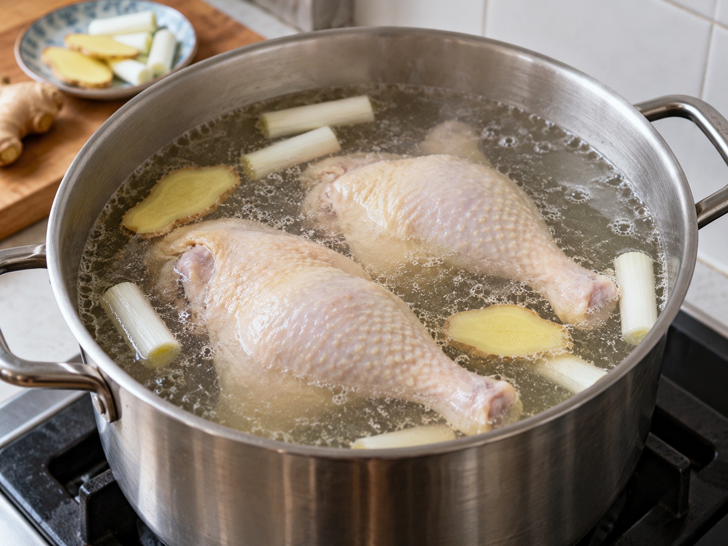 四川口水雞 — 放入雞腿，以小火煮十五分鐘