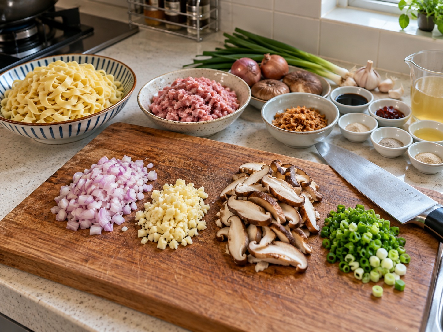 新加坡肉脞麵 Bak Chor Mee — 紅蔥頭、蒜頭切碎