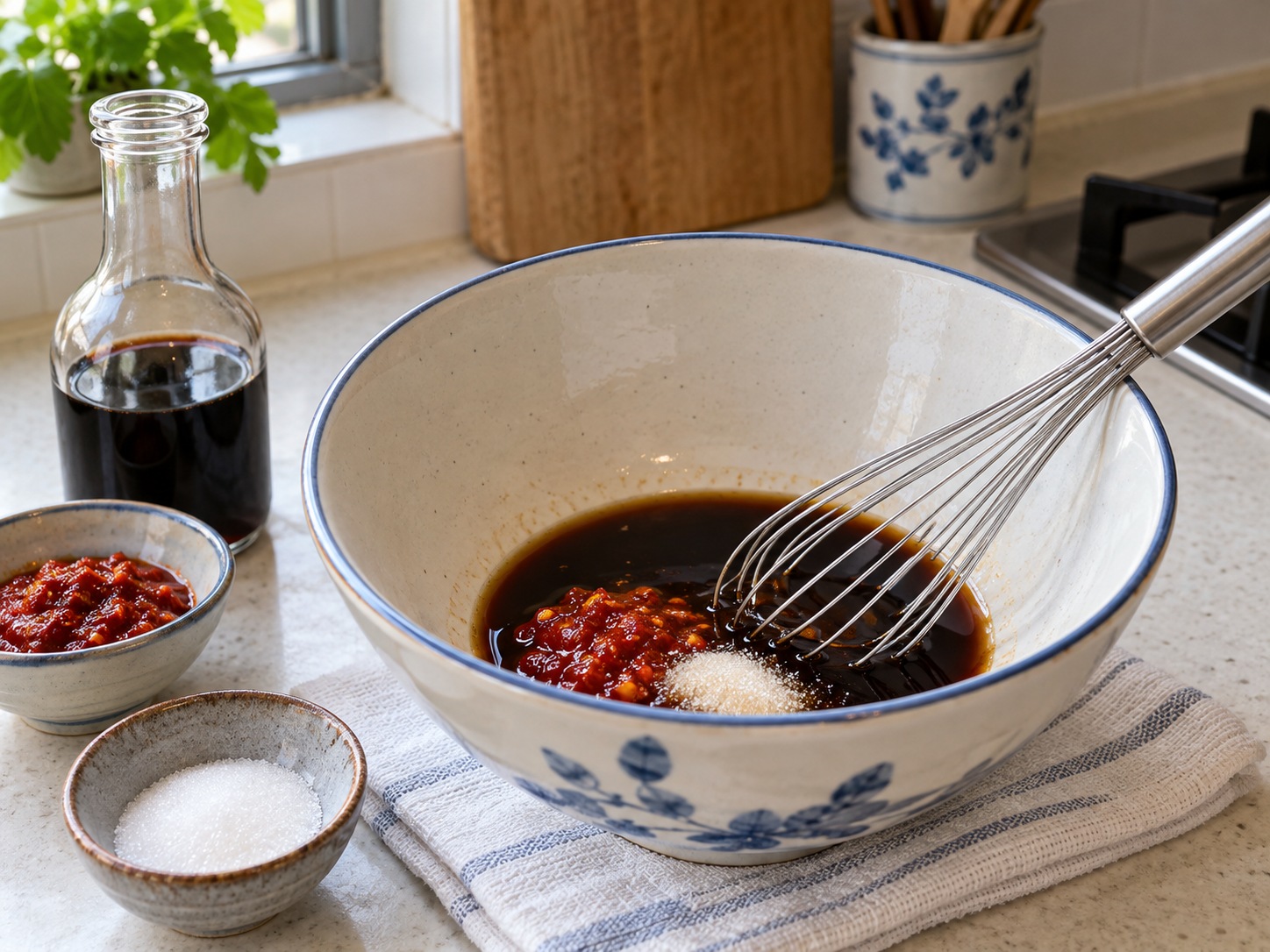 新加坡肉脞麵 Bak Chor Mee — 大碗把黑米醋、辣椒醬和糖拌成酸辣撈麵汁