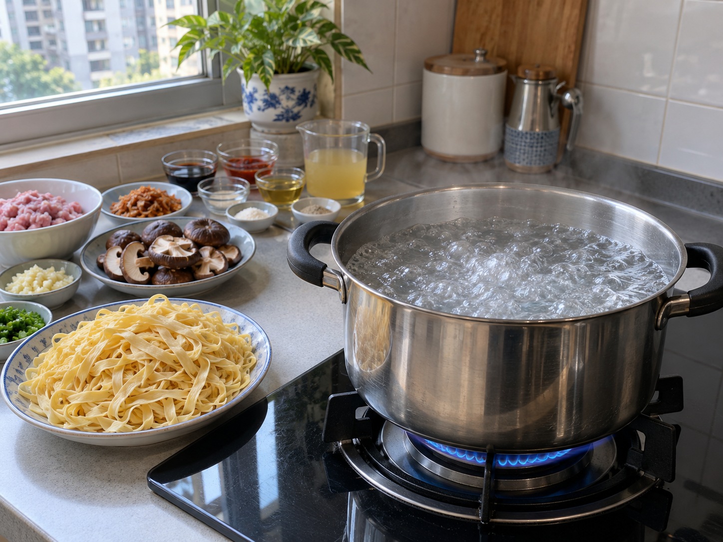 新加坡肉脞麵 Bak Chor Mee — 湯鍋裝水煮滾