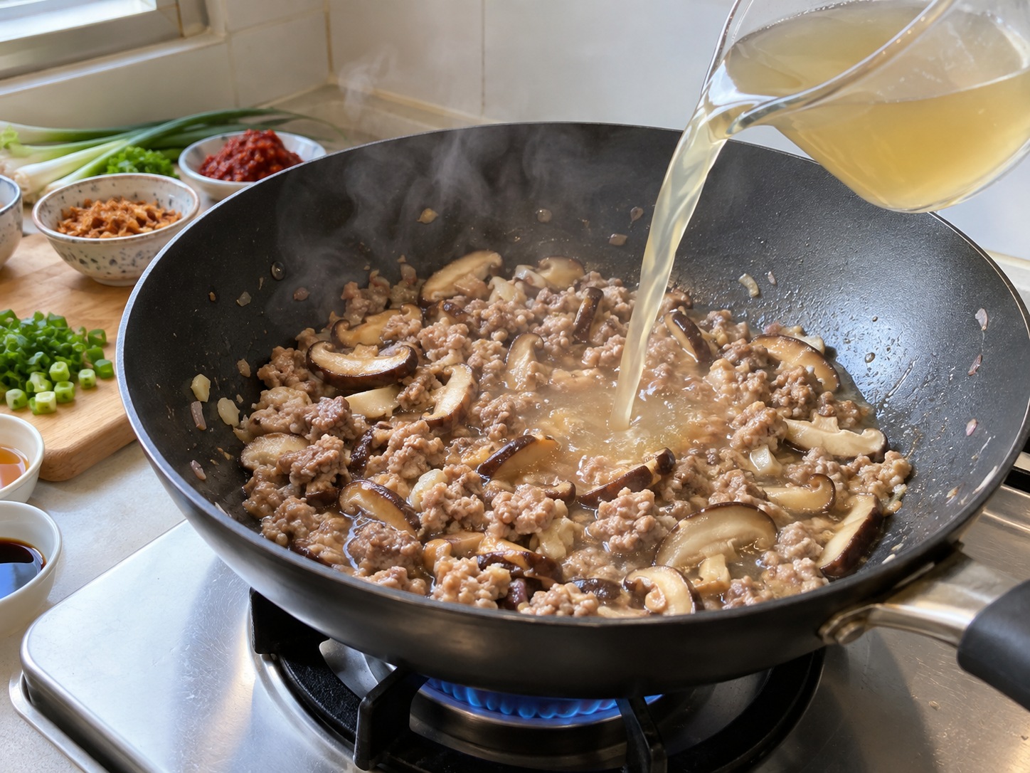 新加坡肉脞麵 Bak Chor Mee — 倒入100毫升雞湯