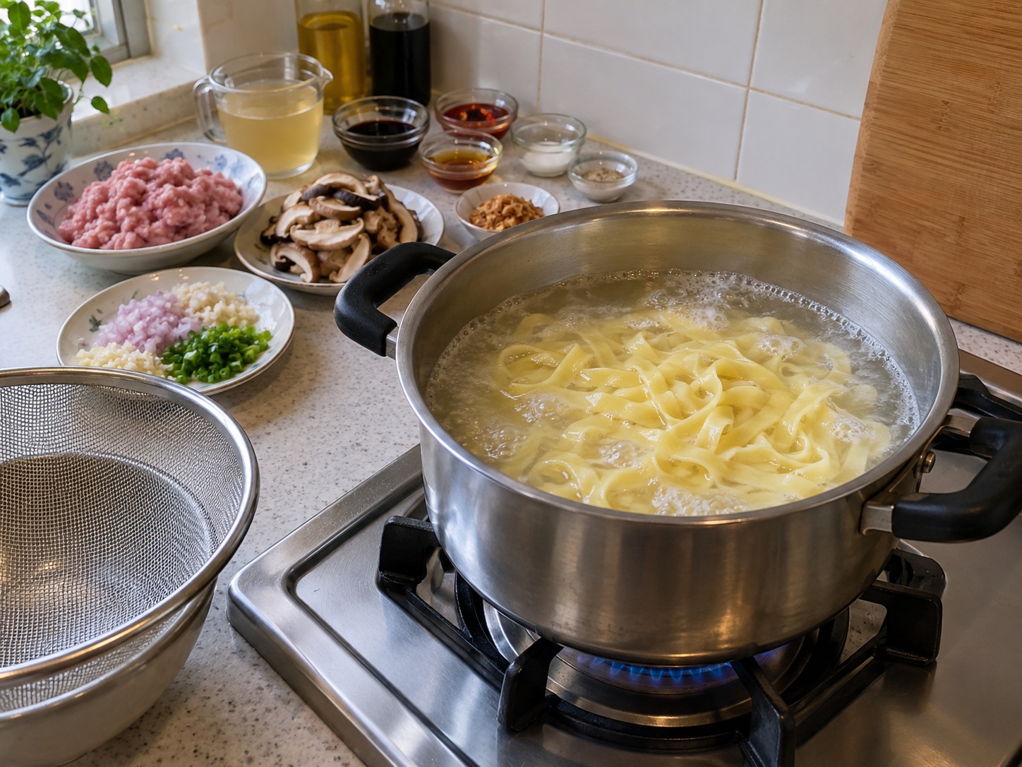 新加坡肉脞麵 Bak Chor Mee — 幼麵入滾水煮至剛熟有彈性