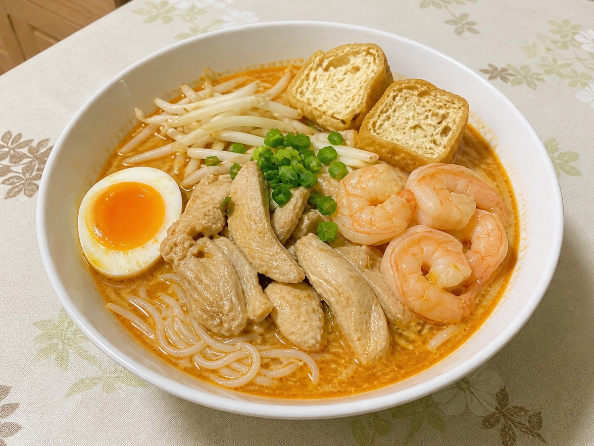 新加坡雞蝦咖喱叻沙 finished dish