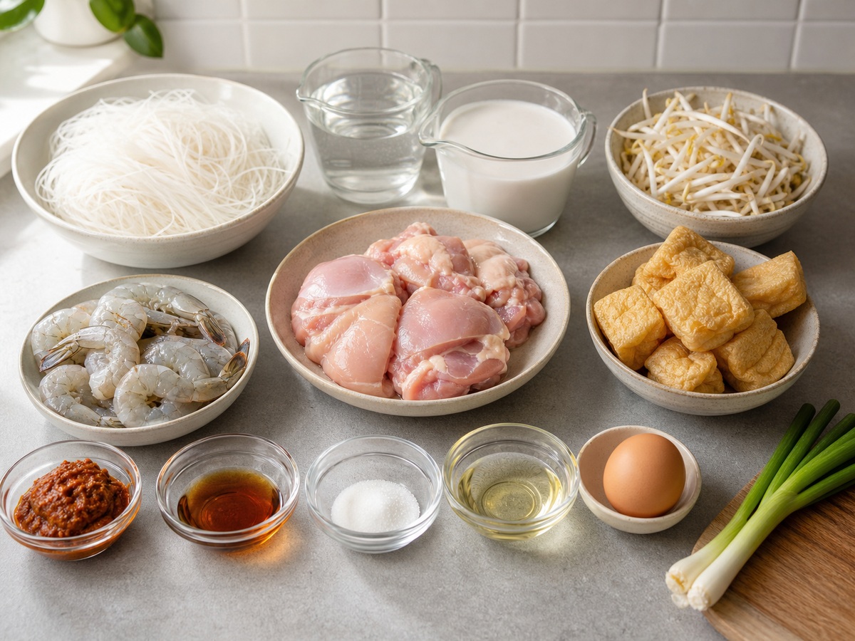 Laksa Kari Singapura dengan Ayam dan Udang complete ingredient overview