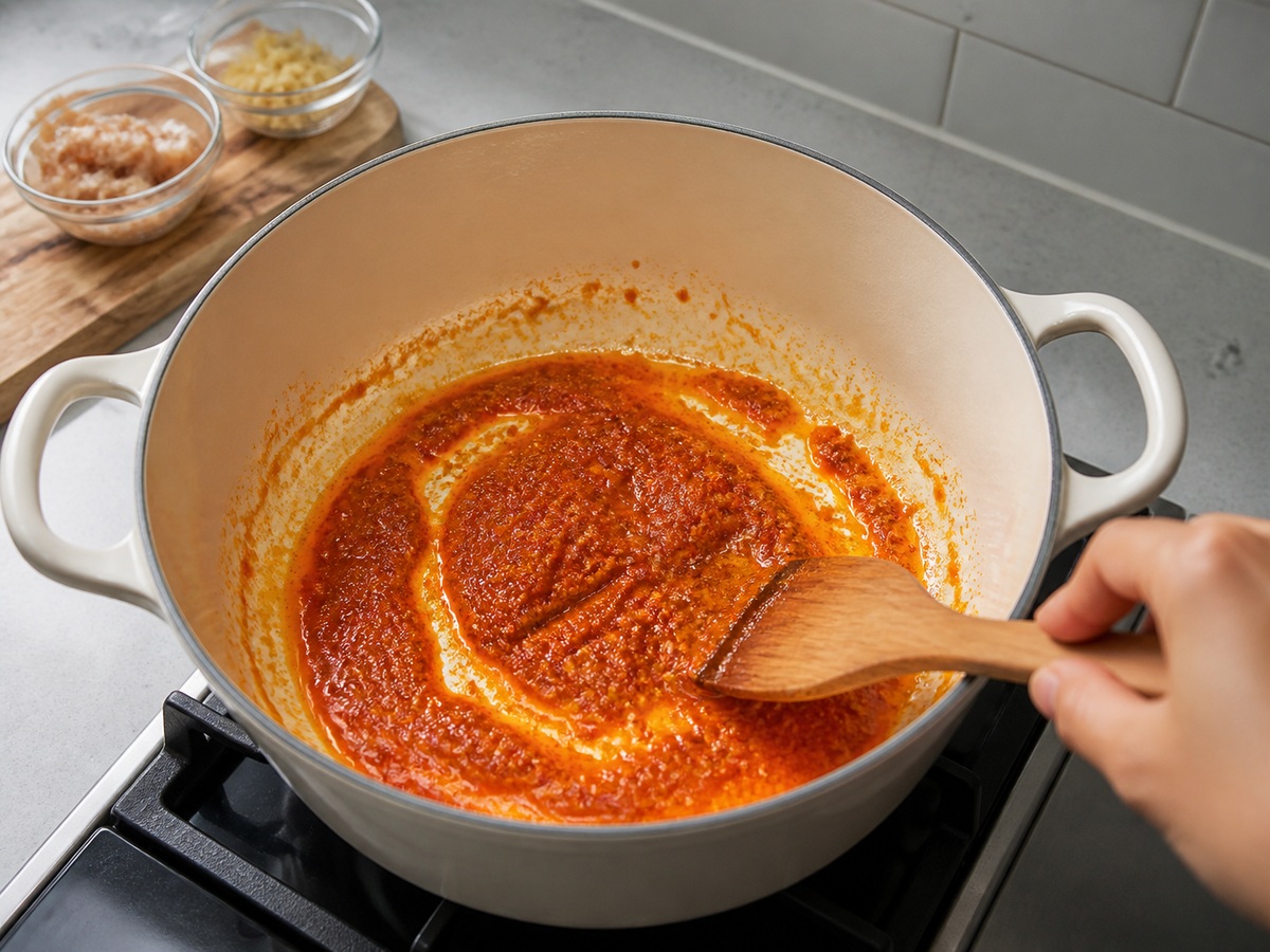 Laksa Kari Singapura dengan Ayam dan Udang: Tumis pasta laksa