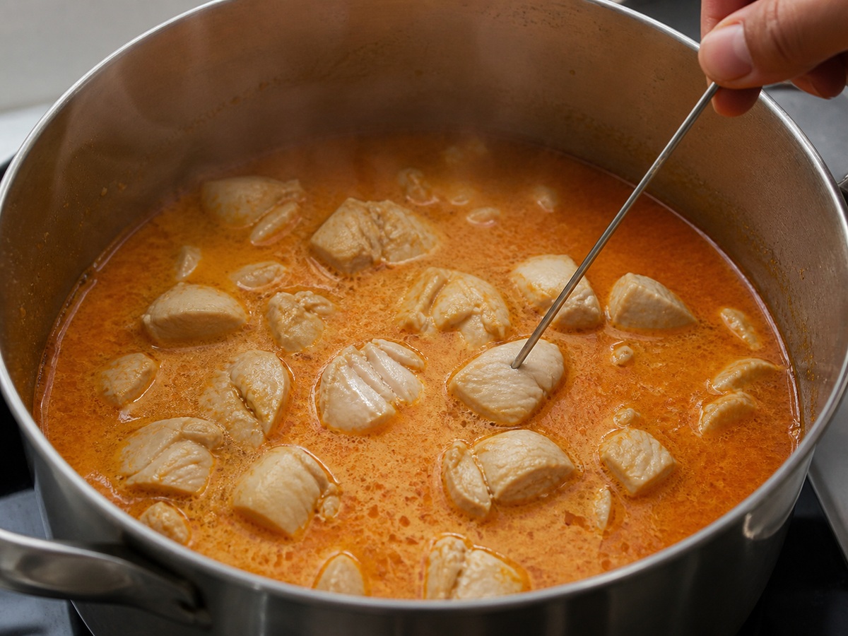Laksa Kari Singapura dengan Ayam dan Udang: Masak ayam