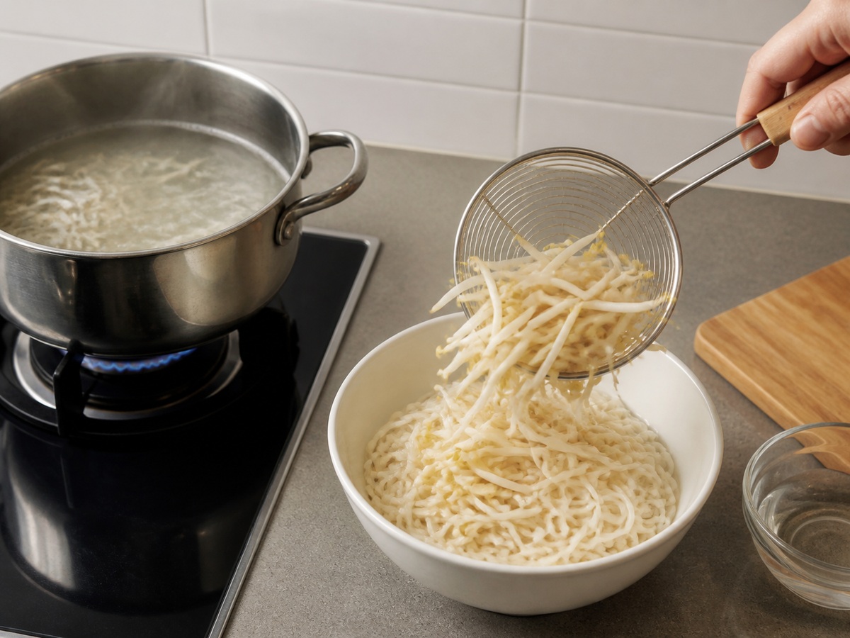 Laksa Kari Singapura dengan Ayam dan Udang: Seduh tauge